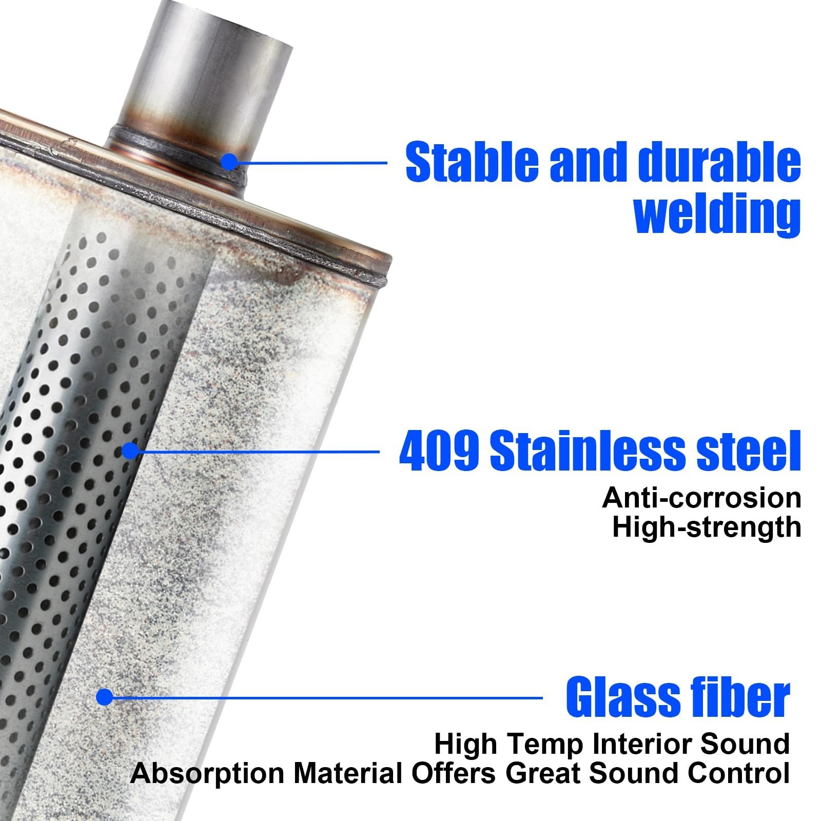 Universal 409 Stainless Performance Exhaust Muffler, single in dual out muffl…