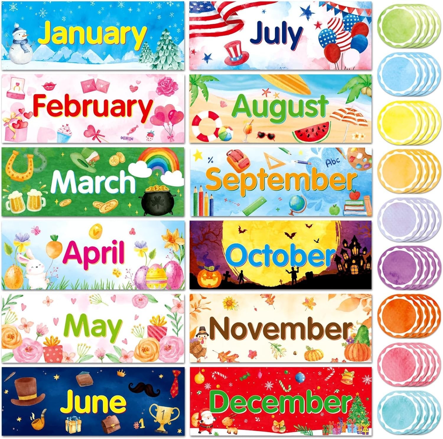 48 Pack Holiday Monthly Headliners 12 Months of The Year Bulletin Board Set…