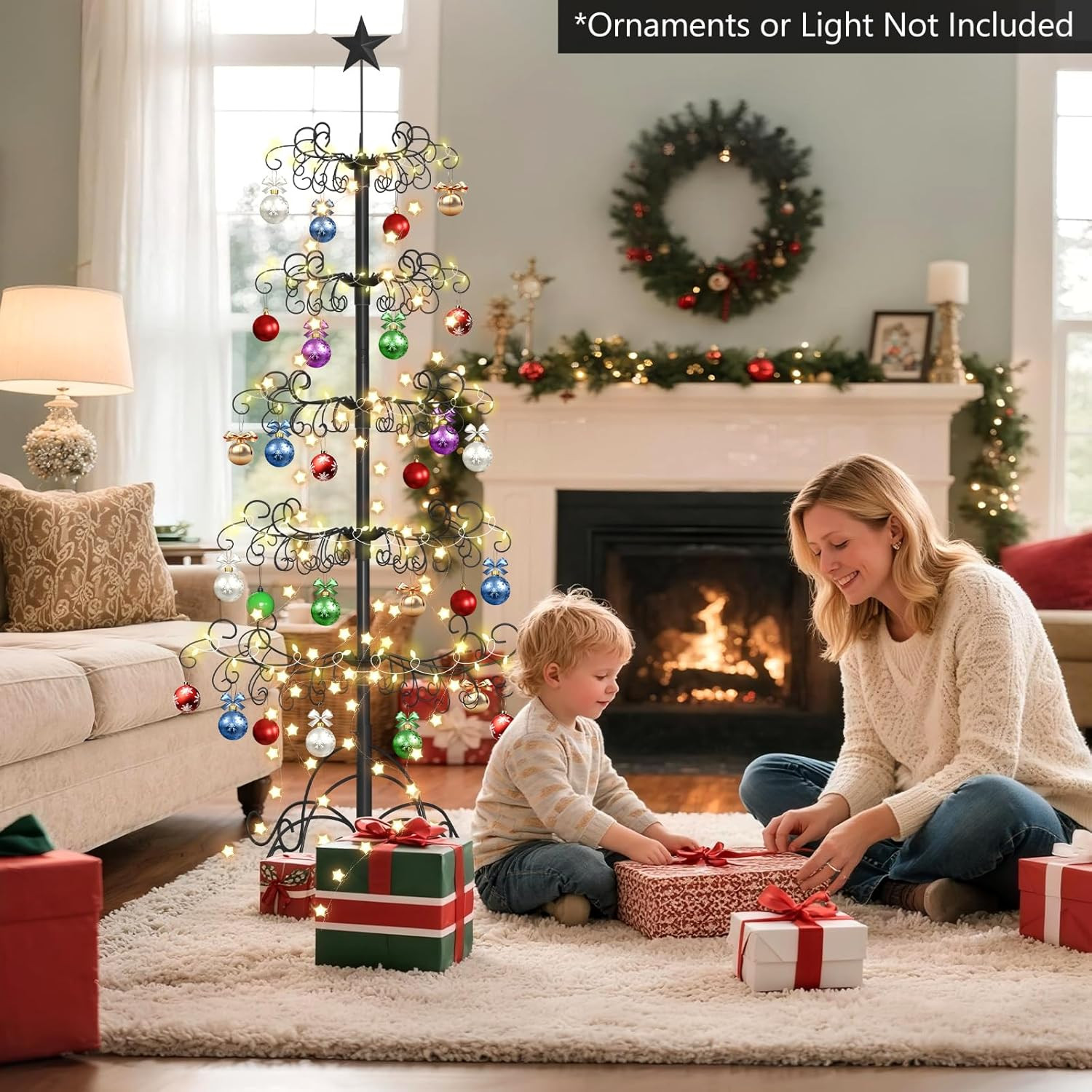 6 ft Wrought Iron Ornament Display Christmas Tree with Base Indoor Outdoor Decor