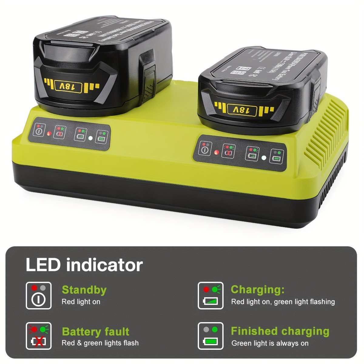 18V Dual Lithium Rapid Battery Charger for Ryobi One Plus P117 P108 P107