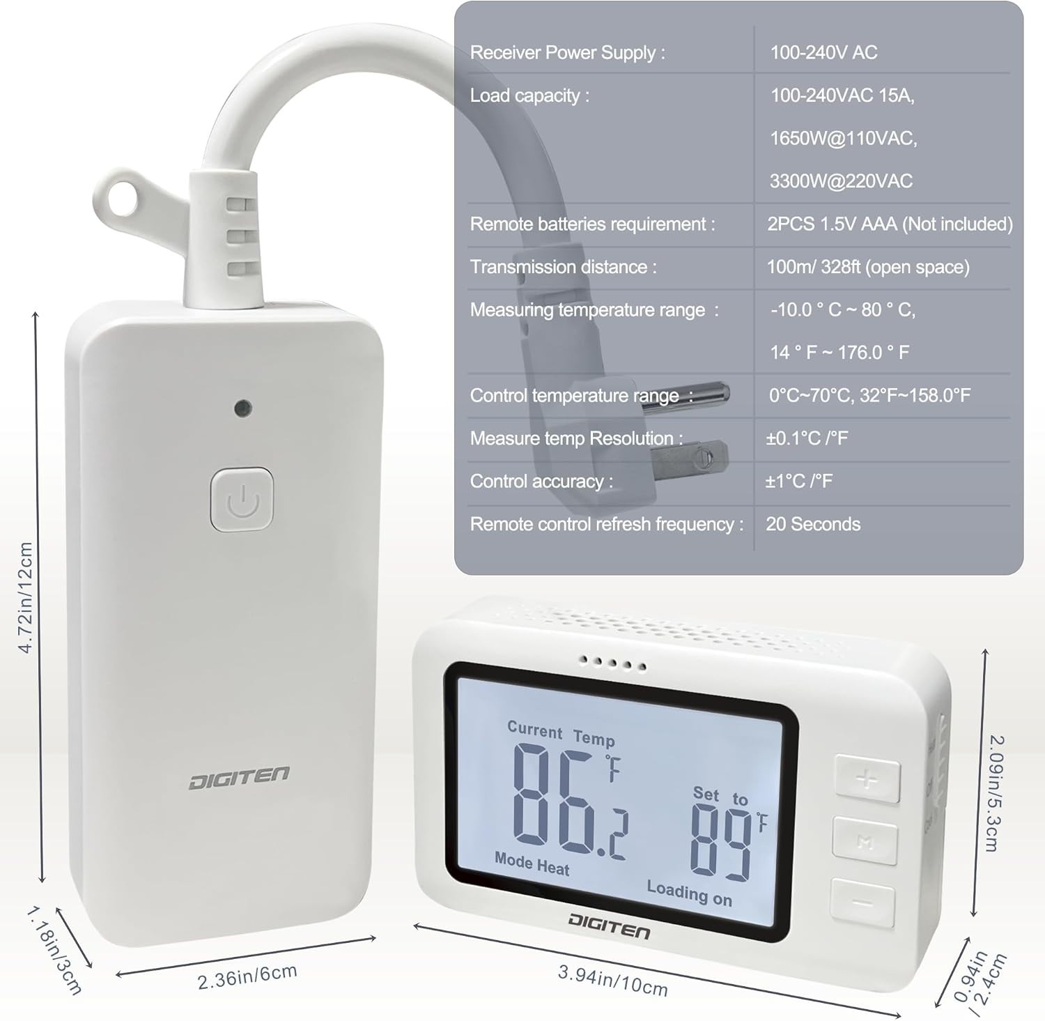 Wireless Thermostat Outlet Digital Remote Control 1800W for Heating Cooling