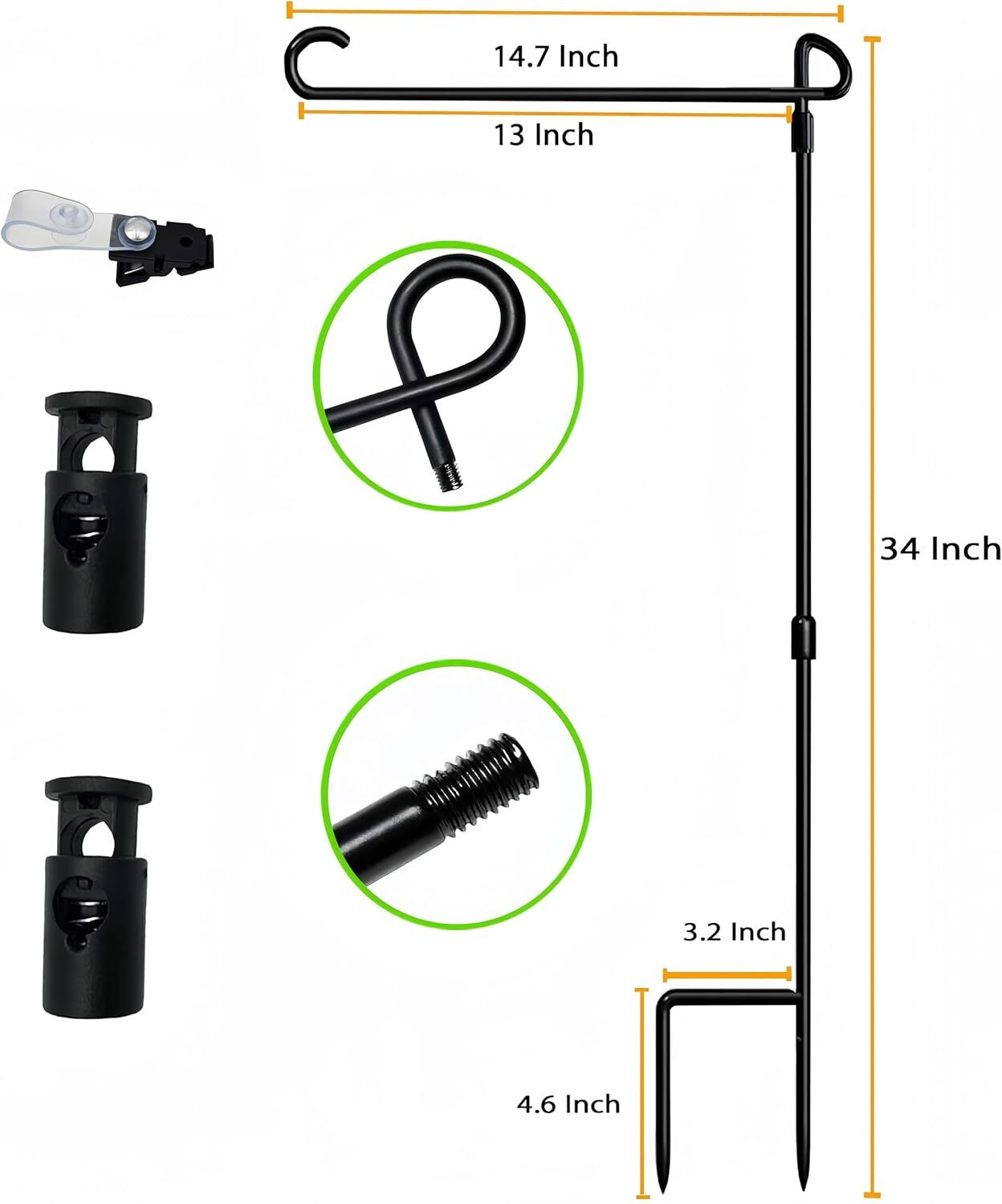 2 Pack Garden Flag Stand Holder Pole with Garden Flag Stopper and Anti-Wind Clip