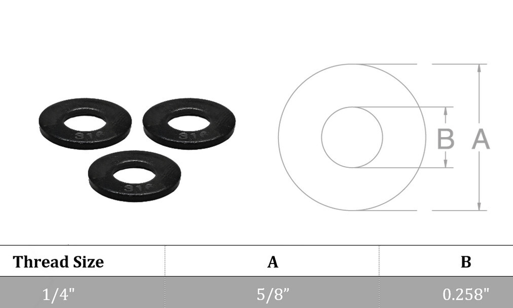 T316 Stainless Steel 1/4″ ID Flat Washer Black Oxide Flat Washer Nuts Bolts