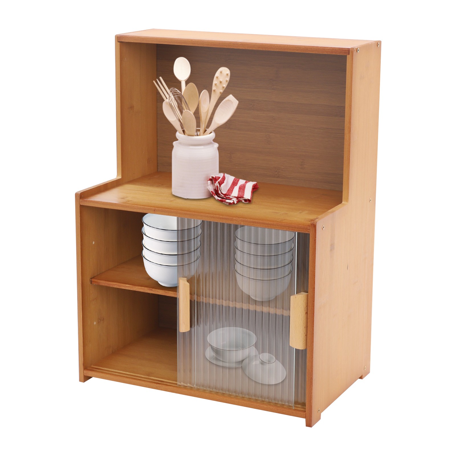 Kitchen Pantry Cabinet Small Storage Cabinet Cupboard with Sliding Glass Doors