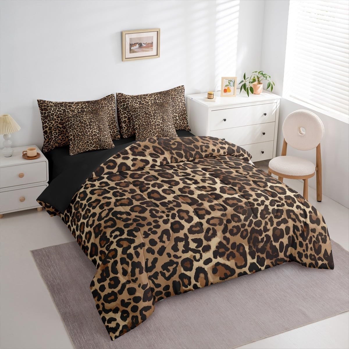 Leopard Print 7 Piece Bedding Set Full Cheetah Decor Comforter Set with Sheet…