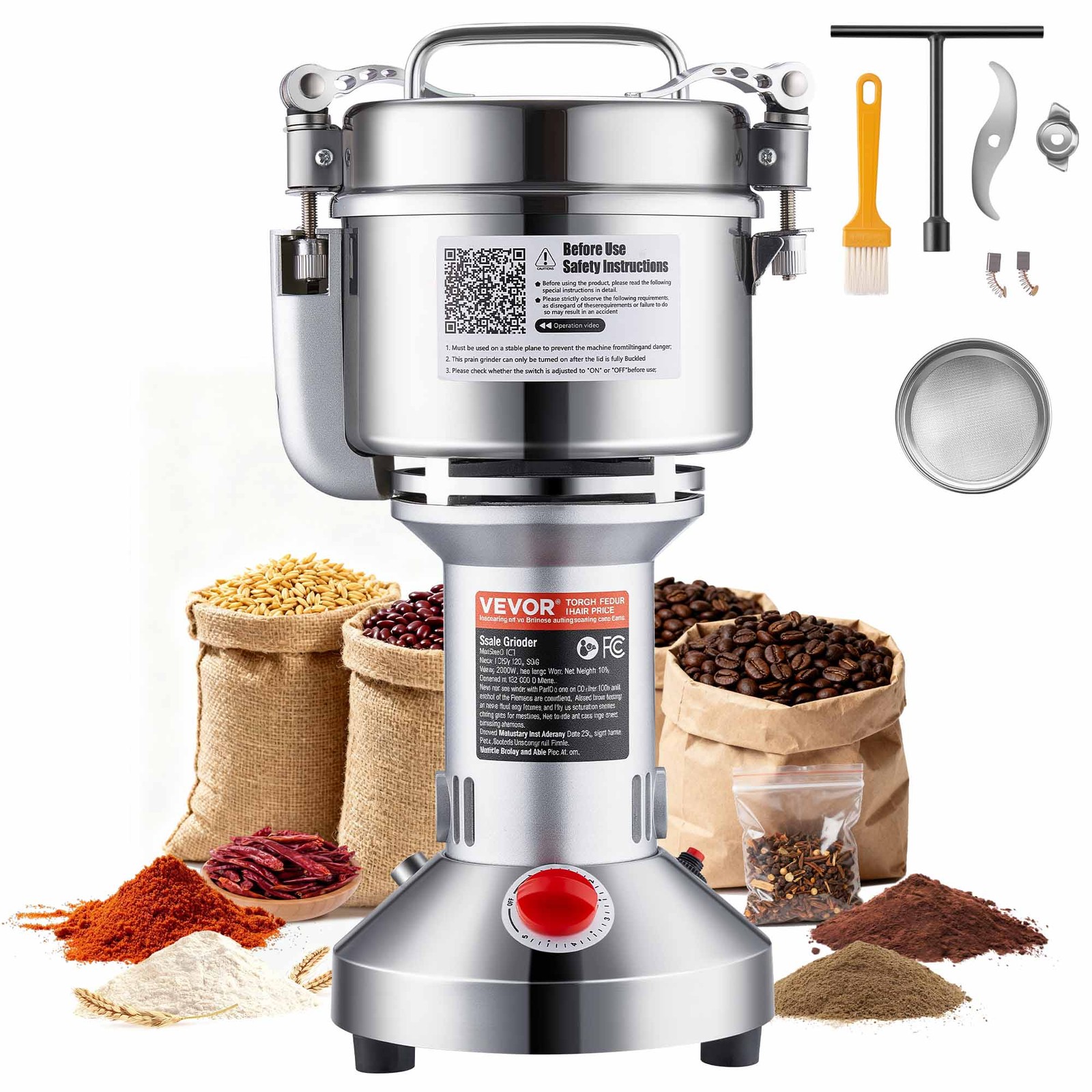 VEVOR 750g Commercial Spice Grinder Electric Grain Mill Grinder High Speed