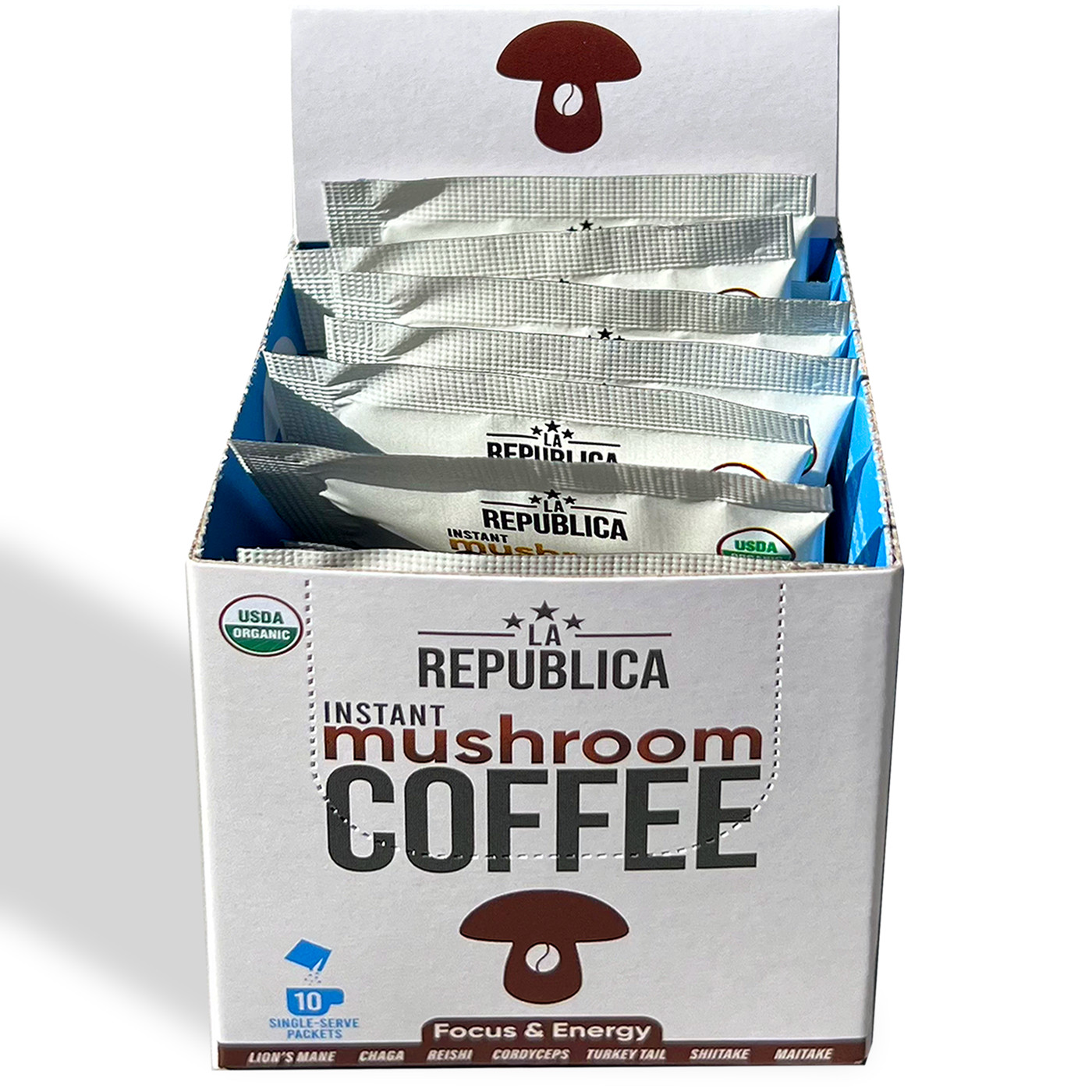 10-Pack Box La Republica Mushroom Coffee (Instant Full-Fruit Bodies Lion’s Mane)