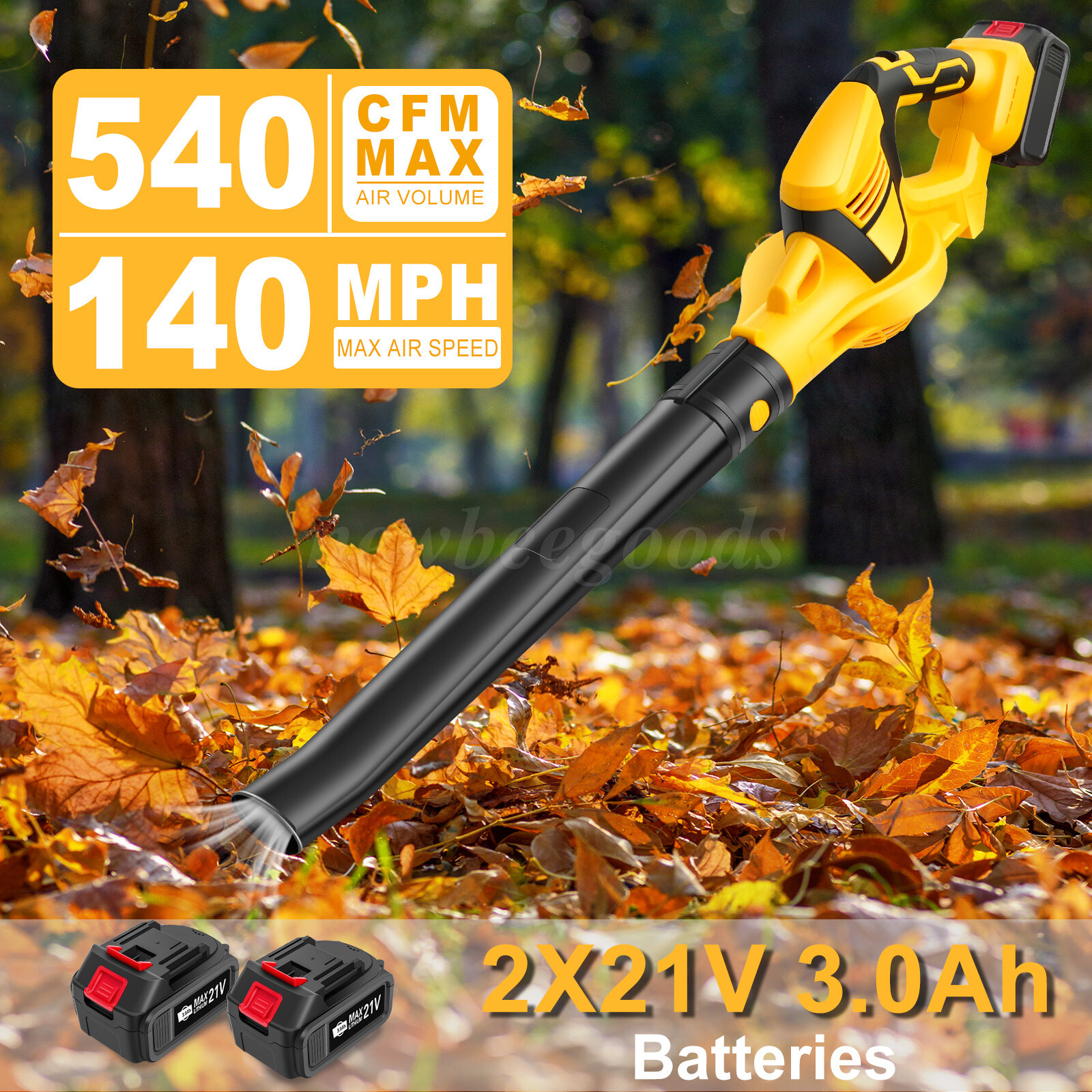 Cordless Leaf Blower W/ 2*3000mAh Battery and Charger 21V 140MPH 540CFM Electric