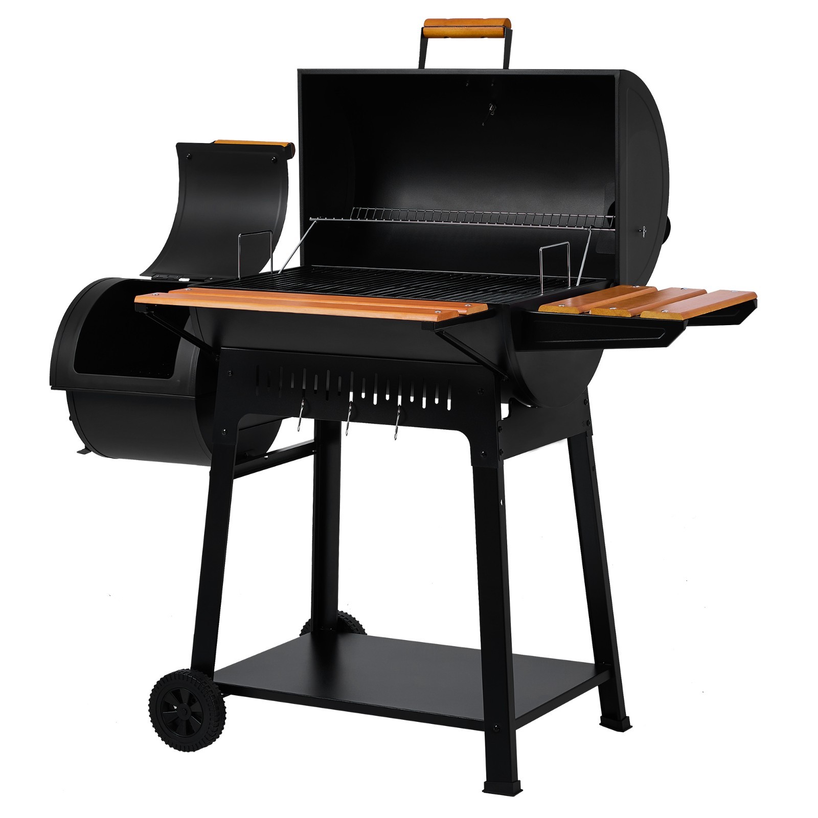 Royal Gourmet Charcoal Grill with Offset Smoker, Front & Side Shelves, Black