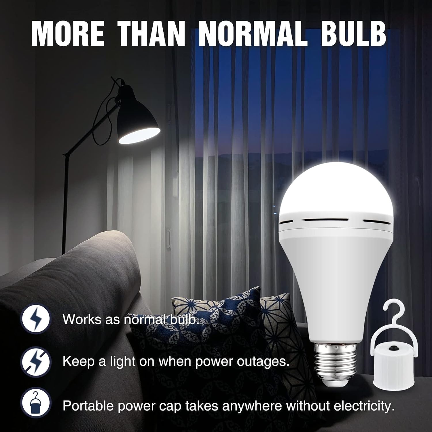 4 Pack Self Charging Emergency LED Light Bulbs for Power Outage