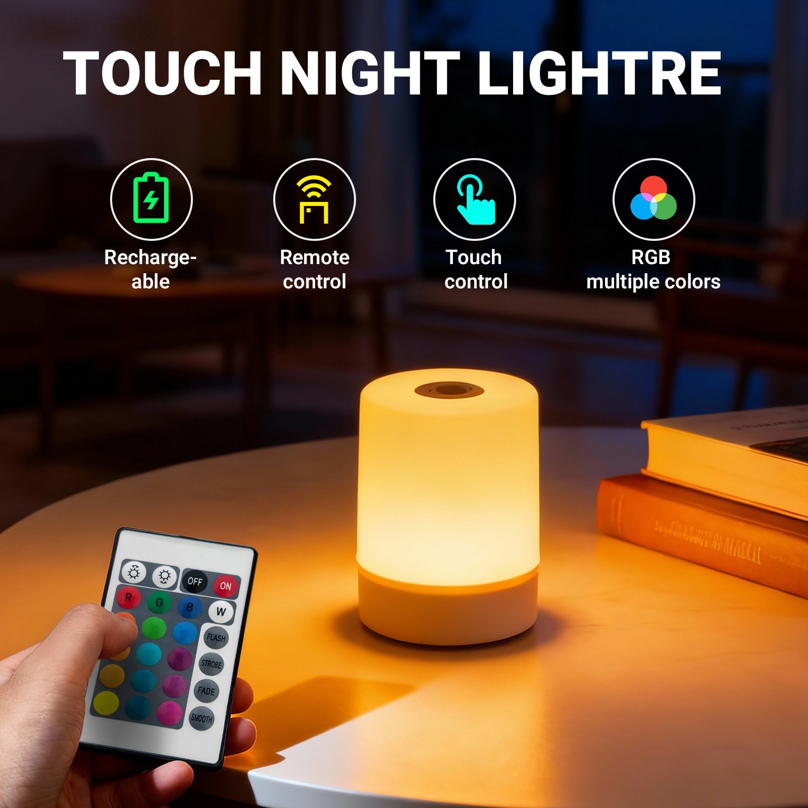 RGB Touch Dimmable Night Light Smart Adjustable Brightness Bedside Table Lamp