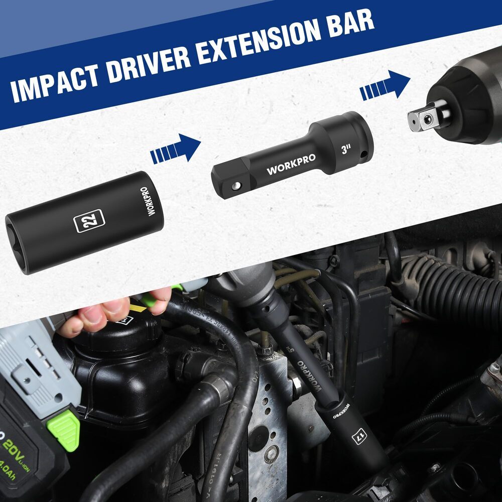 WORKPRO 65PC 1/2” Drive Impact Socket Sets 3/8″-1-1/4″ 10-24mm Deep Shallow Kits
