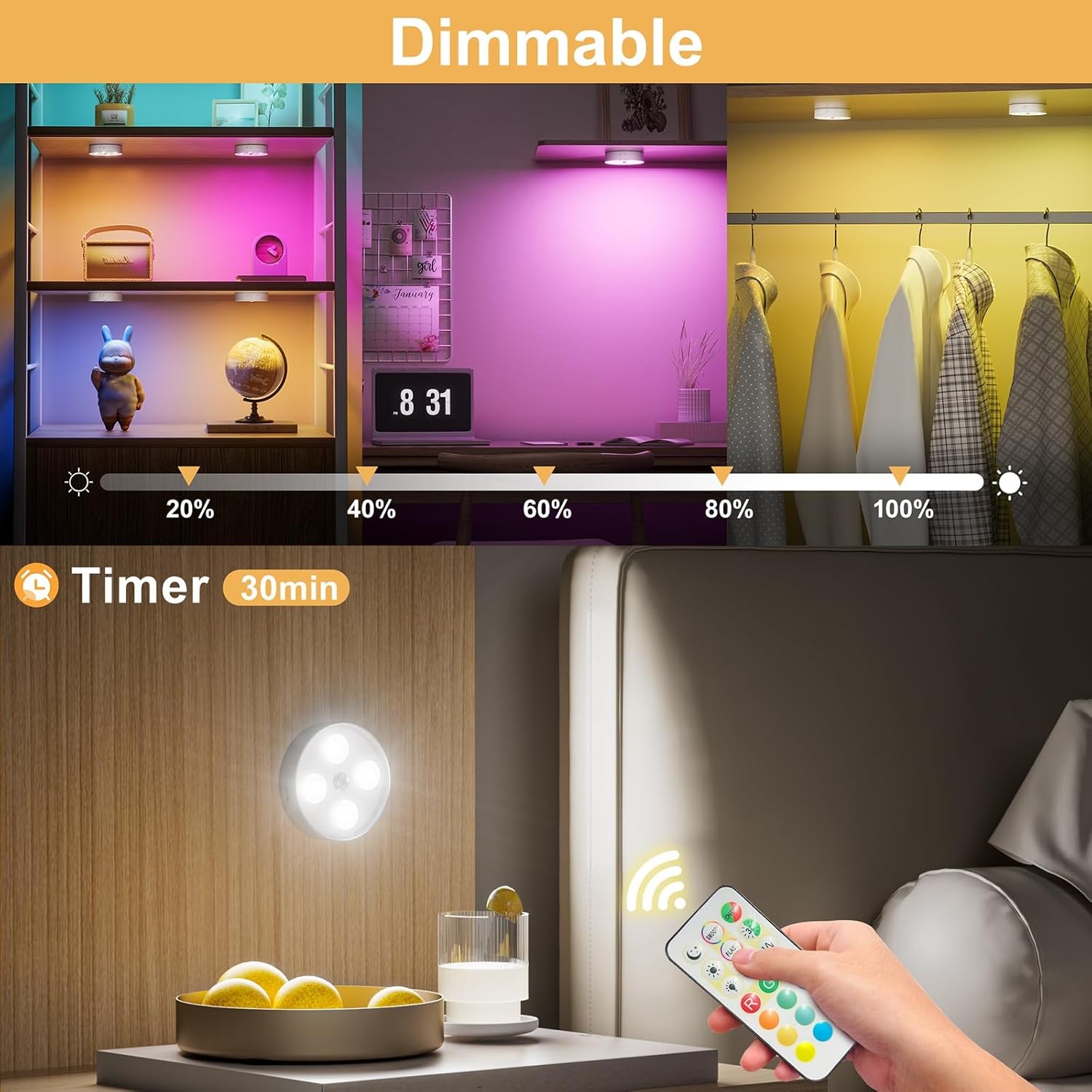 RGB Puck Lights with Remote & Motion – 1500mAh Rechargeable Under Cabinet …
