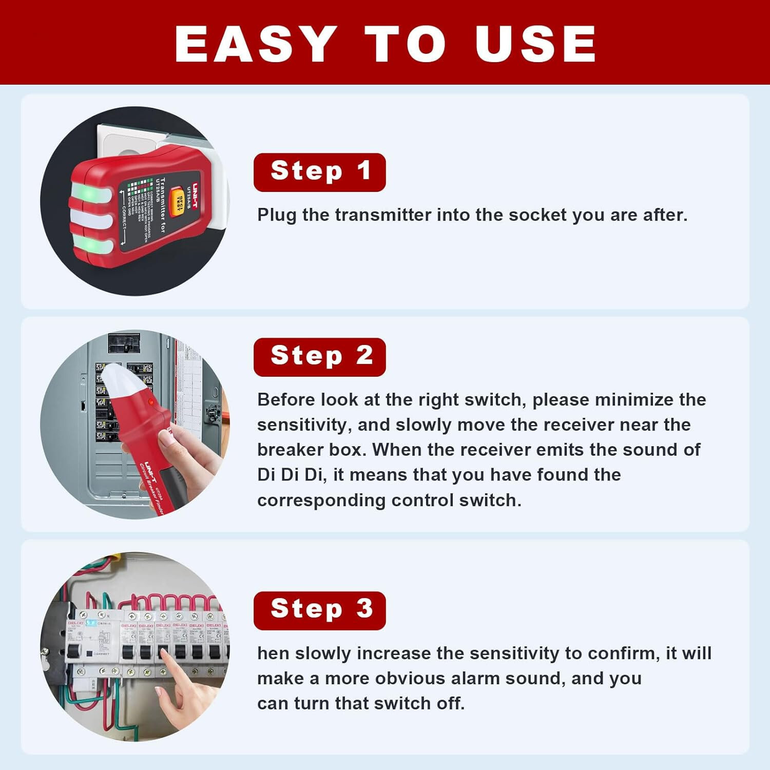 UT25A Digital Circuit Breaker Finder Tool with GFCI Outlet Socket Tester 90-120V