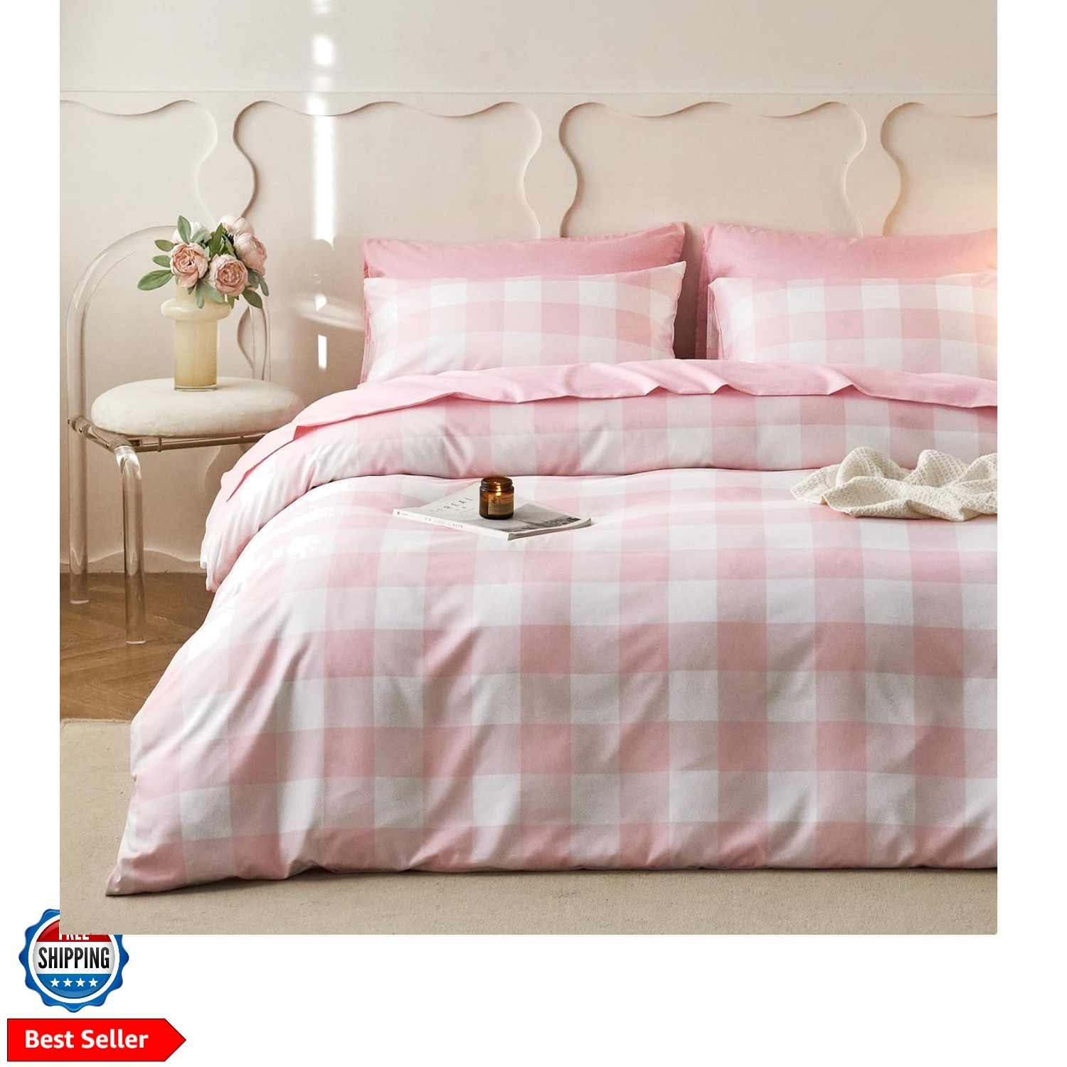 Gingham Comforter Set, Plaid Buffalo Check Checkered Cottagecore Cute Geometr…