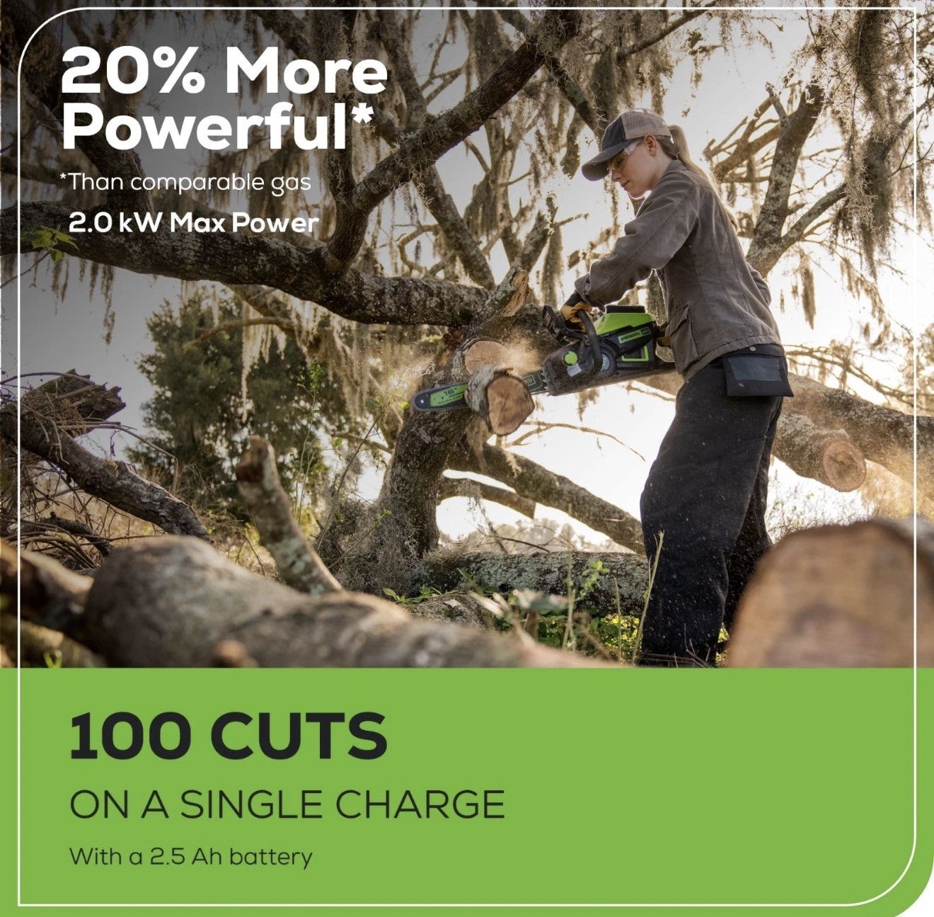 Greenworks 60V 16 inch Chainsaw 2000W Brushless w/ 2.5Ah Battery and 3A Charger