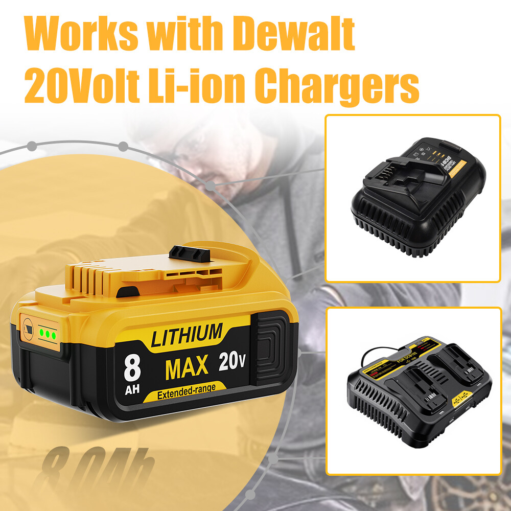 For DeWalt 20V 20 Volt Max XR 8.0AH Lithium Ion Battery Pack DCB206-2 DCB205-2