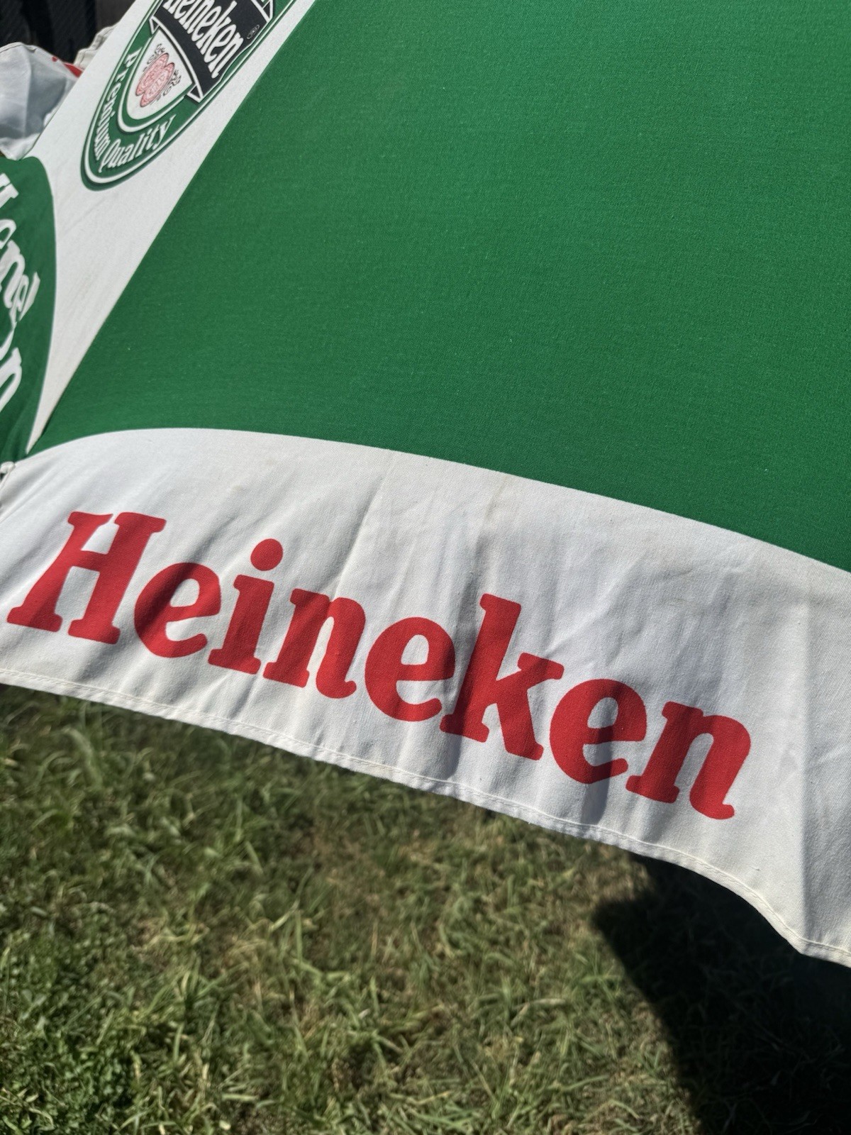 VTG LARGE HEINEKEN COTTON CANVAS BEACH UMBRELLA Read Description