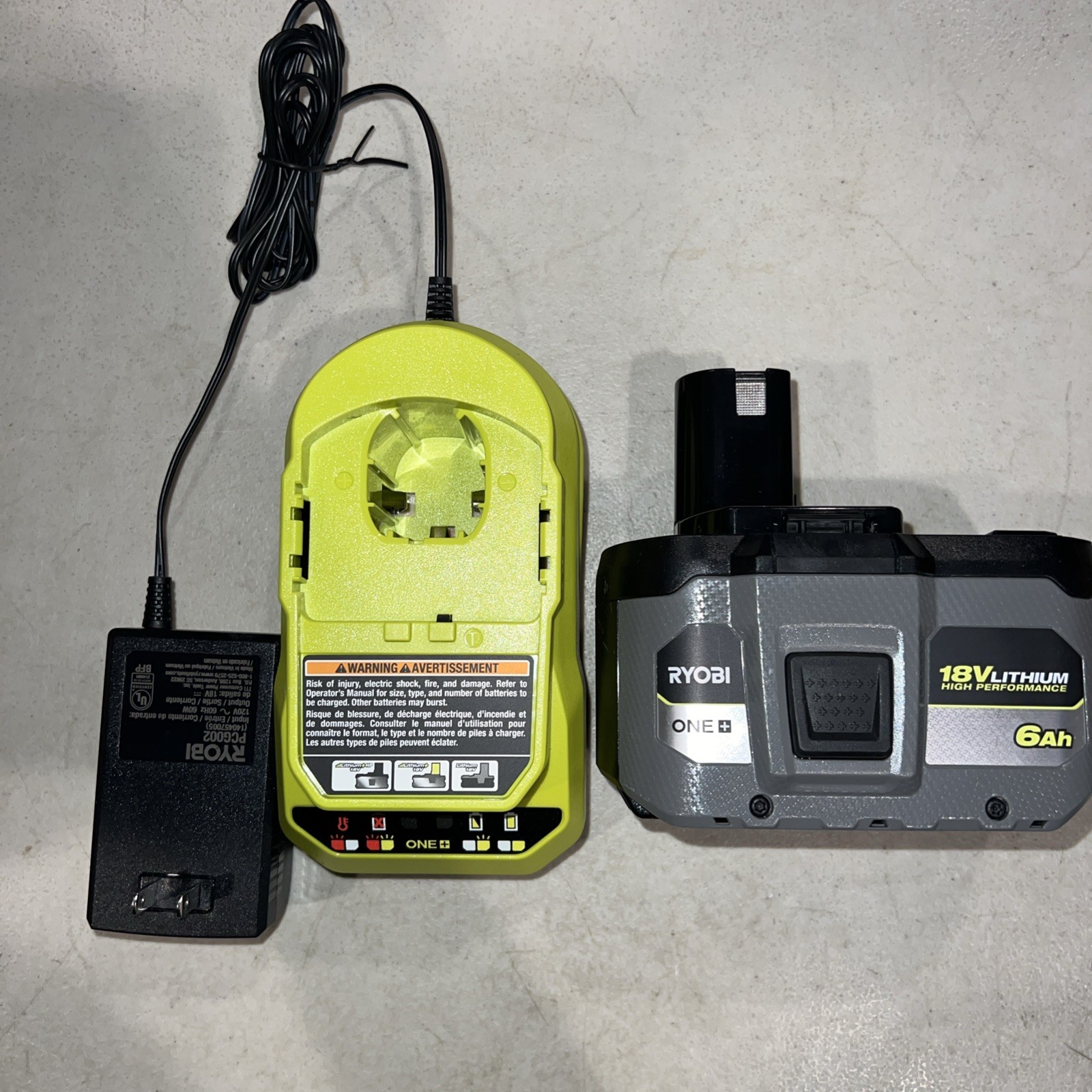 Ryobi One+ 6Ah 18V HIGH PERFORMANCE Lithium-ion Battery PBP017 & PCG002 Charger