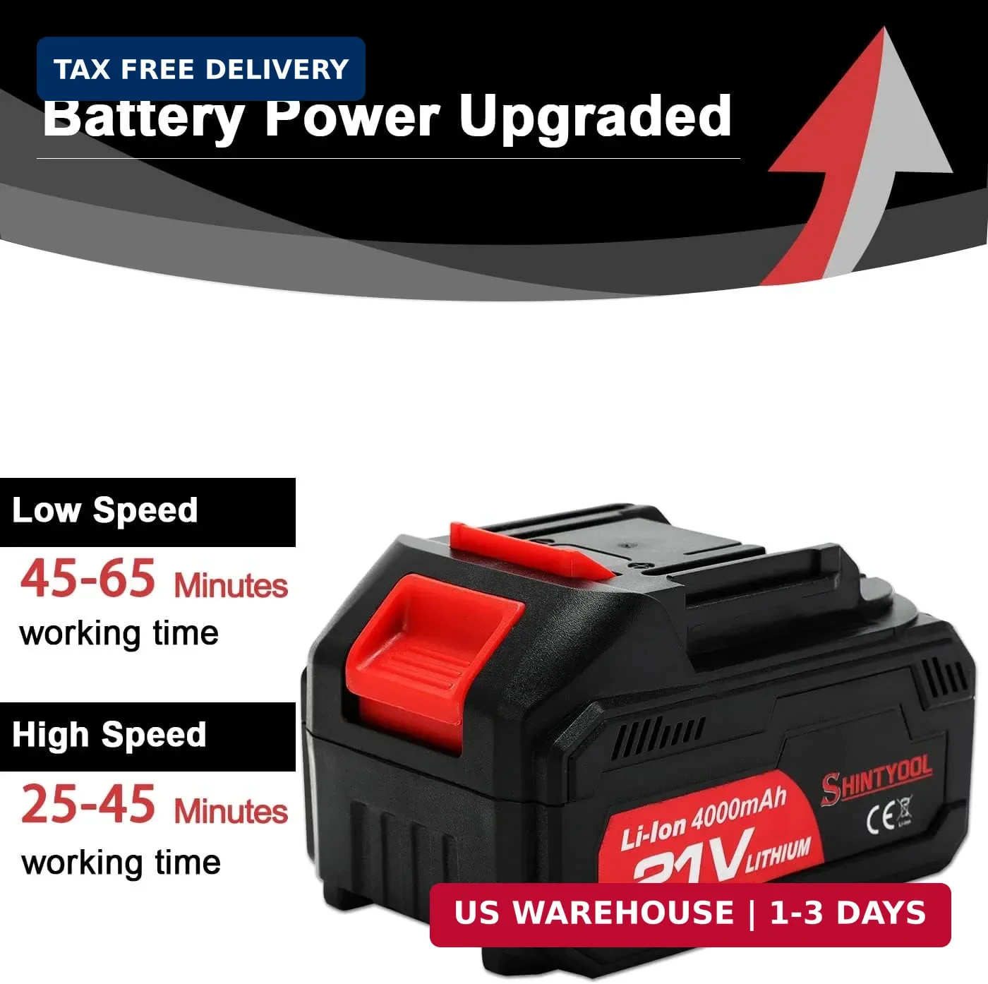 21V MAX Lithium Battery 4.0Ah Extended Runtime, LED Indicator, for Power Tools