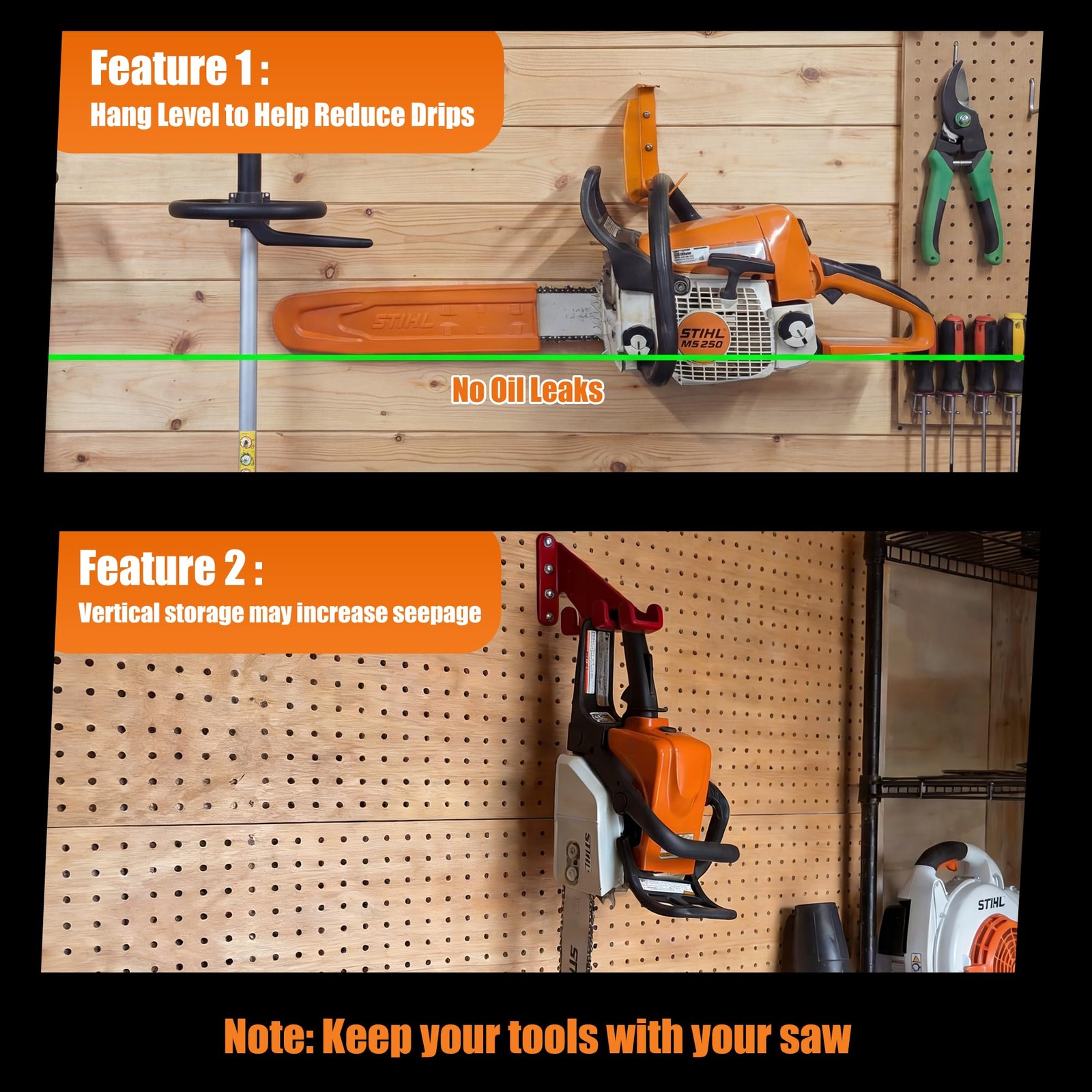 Chainsaw Hanger Holder 304 Stainless Steel Wall Mount Heavy Duty Orange 6×6 Shop