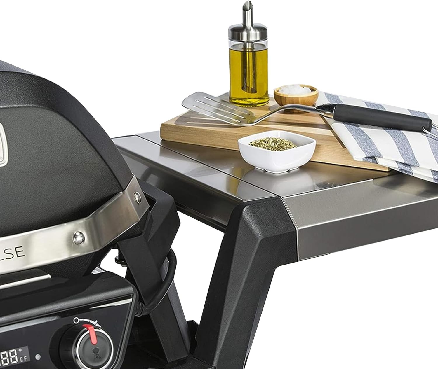 Weber Pulse 2000 Electric Grill Rolling Cart w/Foldable Table, Black BRAND NEW