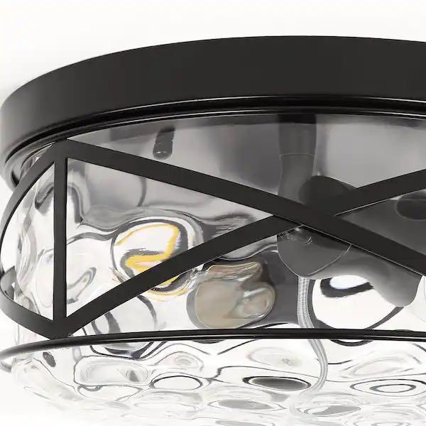 LamQee 9.8 in. 2-Light Black Flush Mount Glass Ceiling Light with Metal Frame