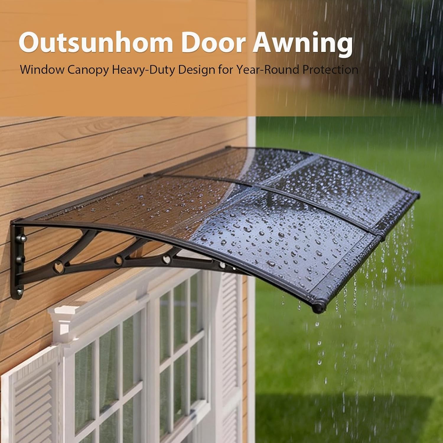 102x41cm Door Awning, Polycarbonate Window Canopy UPF 50+ for Rain Snow Sun