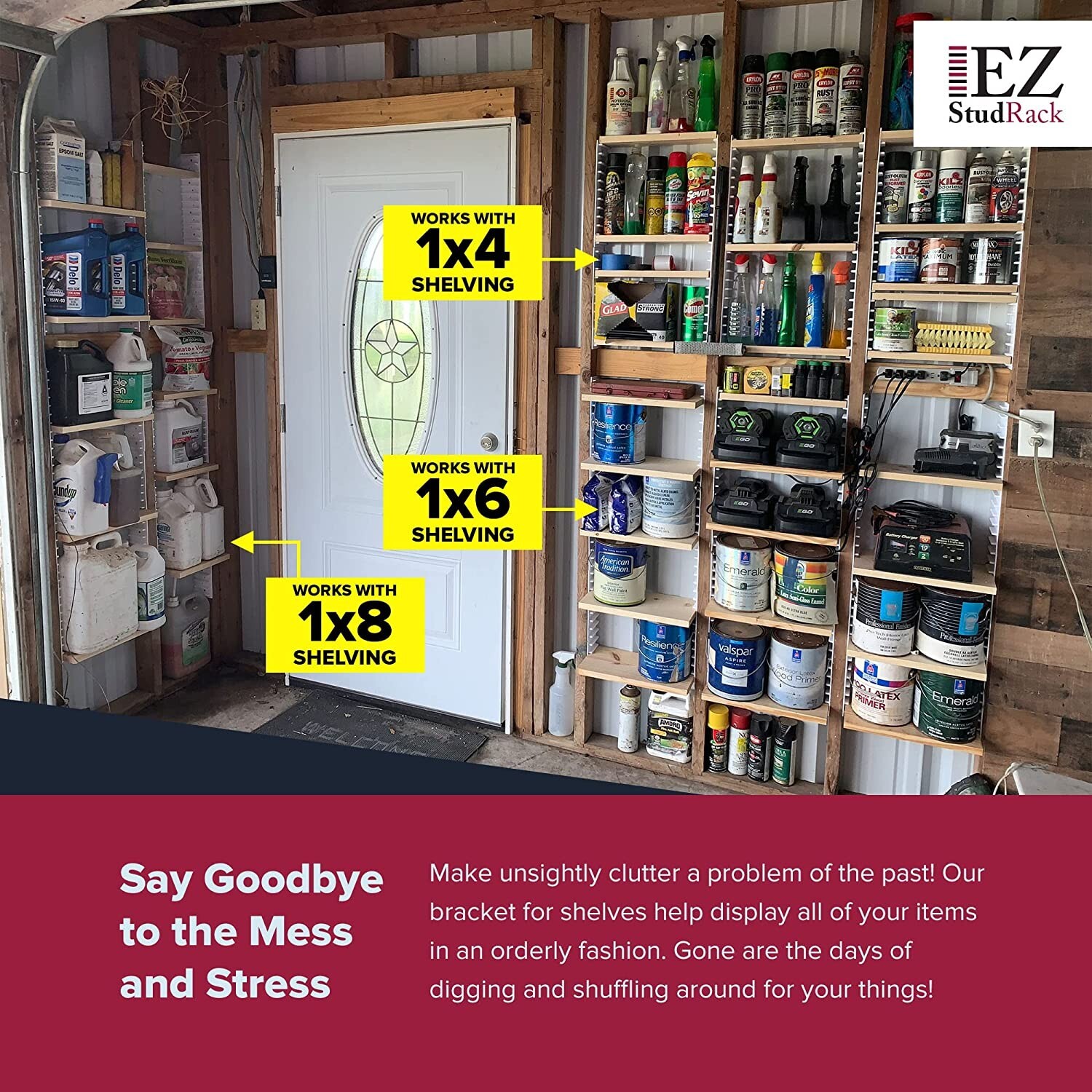 EZStudRack Shelving System- 8 Pack Gray, 32 Wood Screws-WOOD NOT INCLUDED