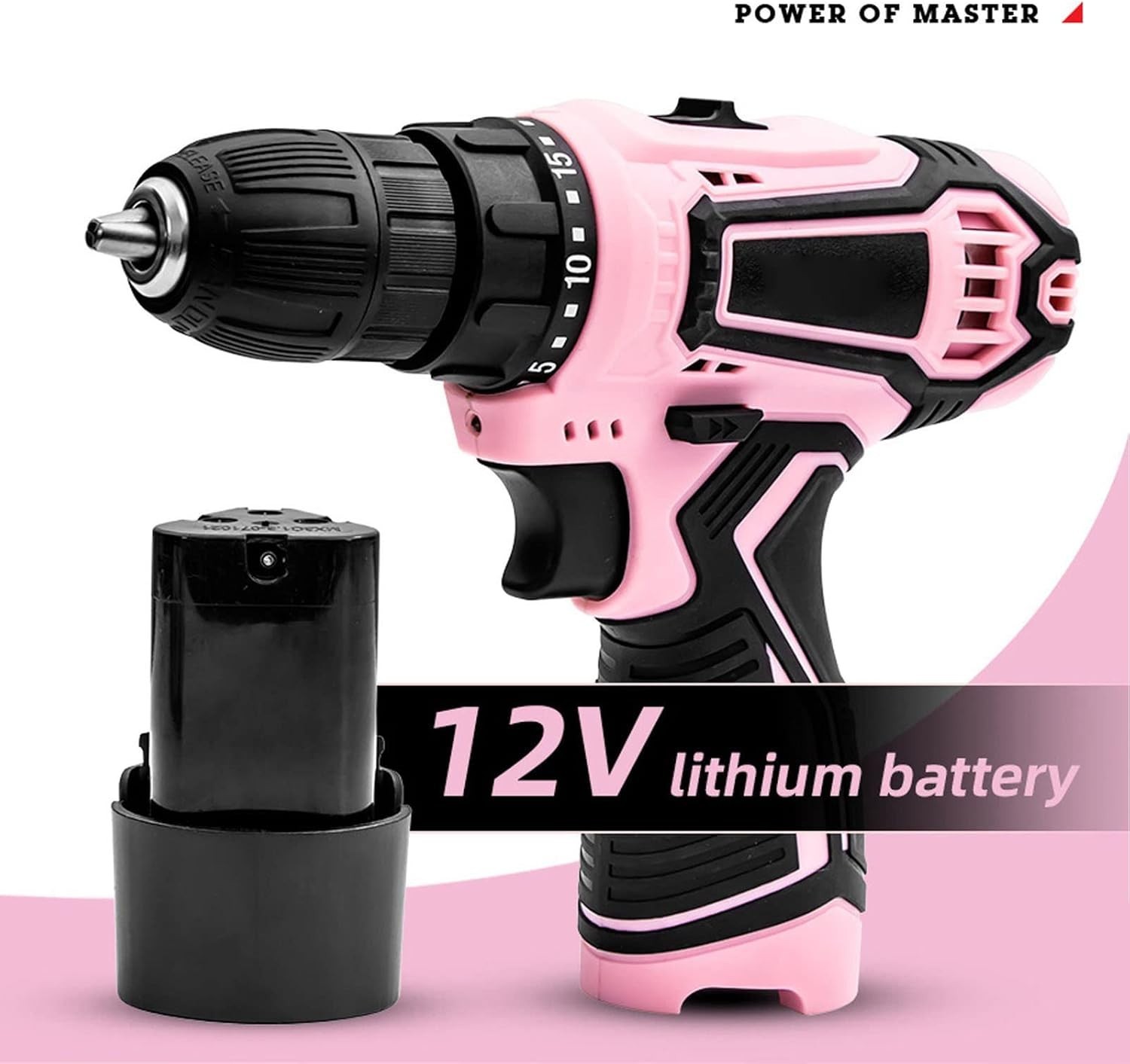 Pink Cordless Drill Driver Set, Electric Cordless Screwdriver Set Rechargeable 1