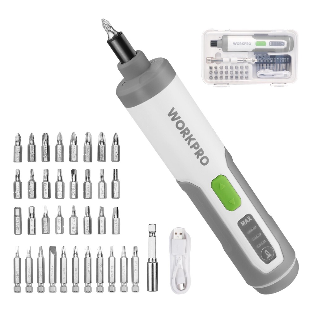 WORKPRO 4V Electric Screwdriver Rechargeable Cordless Screwdriver Sets w/35 Bits