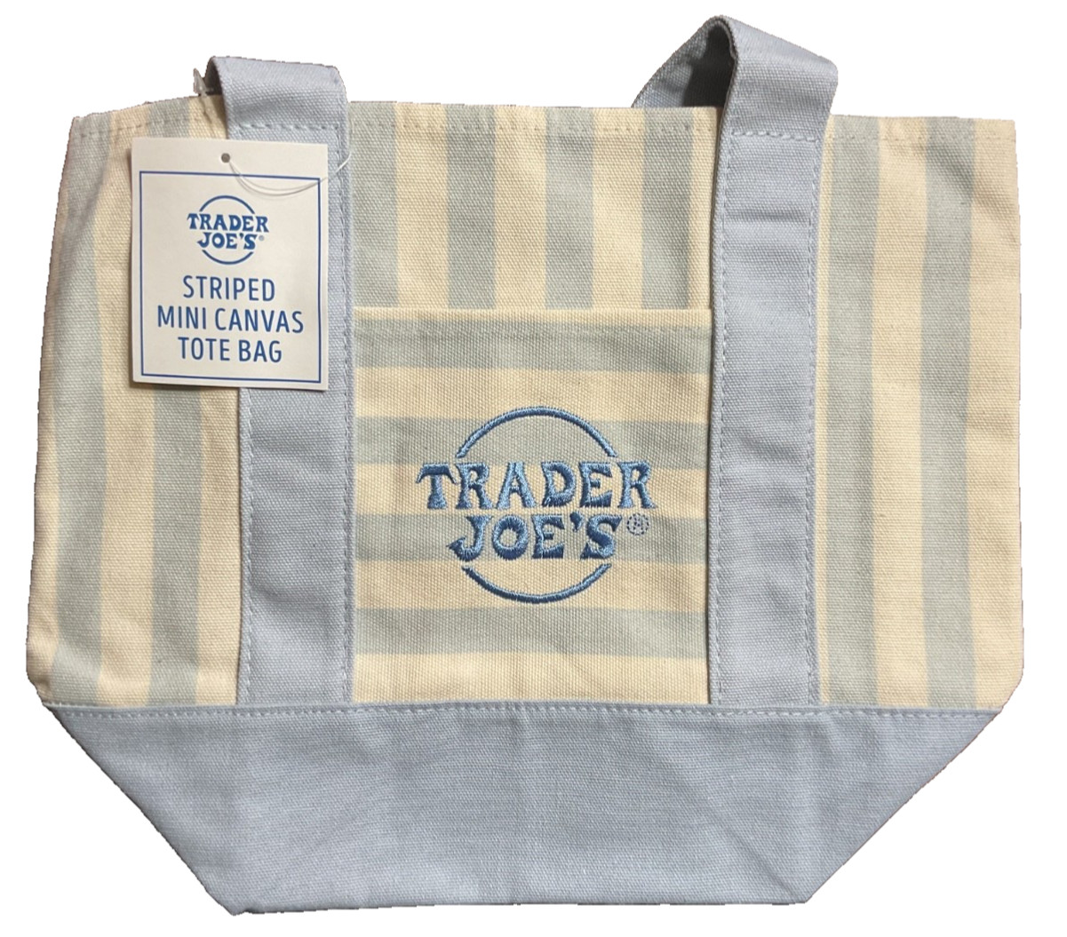Trader Joe’s Mini Canvas Tote Bag Striped Blue Brand New-Reusable