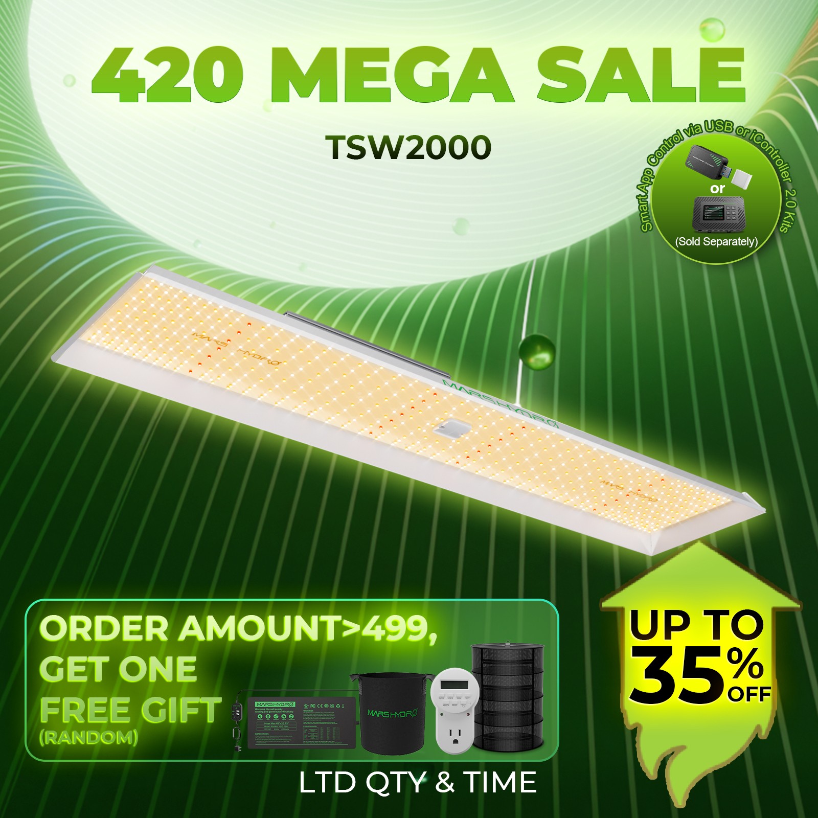 2026 Mars Hydro TSL 2000 Dimmable LED Grow Light 300W for Grow Tent,Smart APP