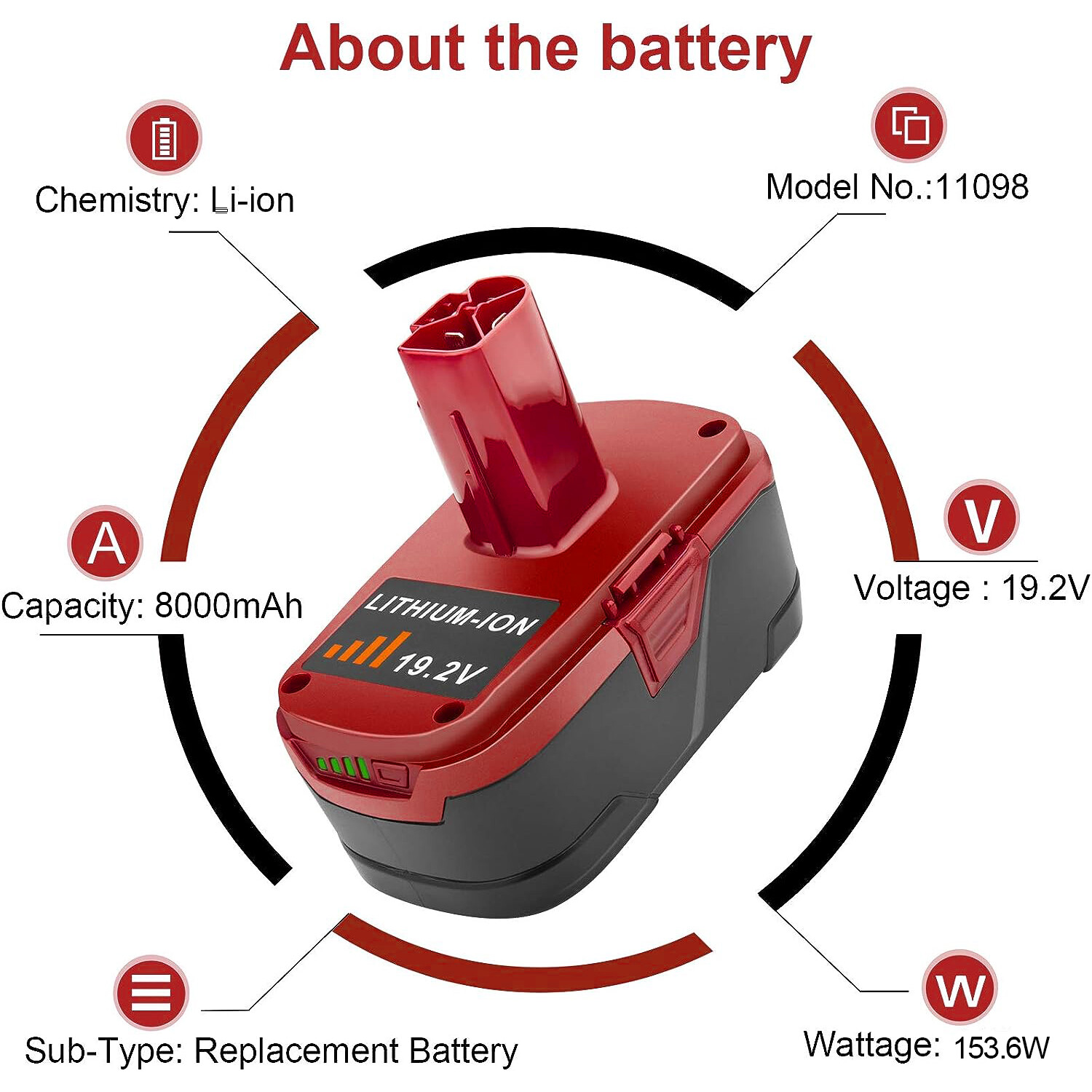 8.0Ah 19.2 Volt XCP Lithium C3 Diehard Battery For Craftsman 11375 PP2025 PP2030