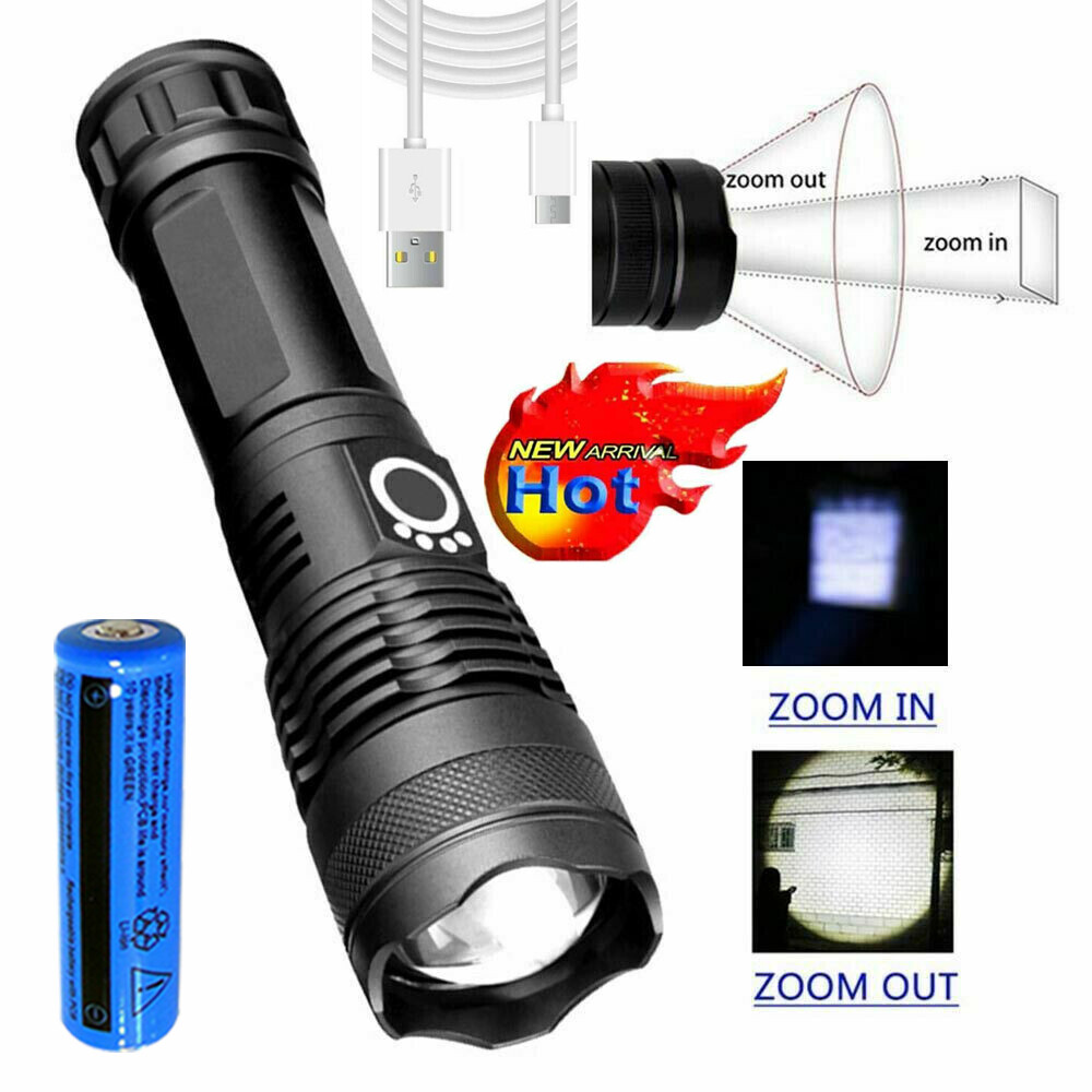 Rechargeable 990000LM LED Flashlight Tactical Police Super Bright Torch Zoomable