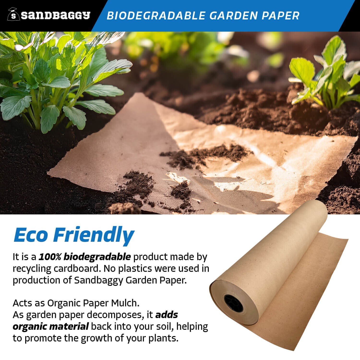 Sandbaggy Biodegradable Landscape Fabric – Garden Paper For Weeds – Made in USA