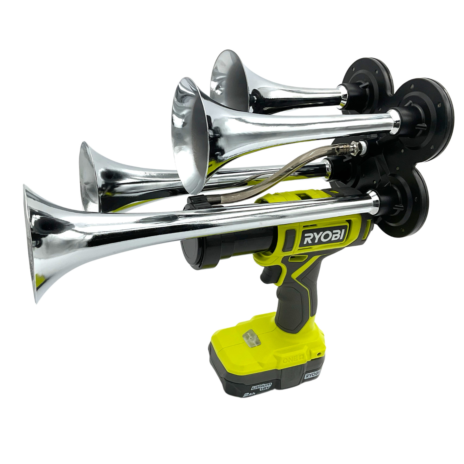 For Ryobi 18V Drill Train 4 Horn Quad Black Air Trumpets with Battery +Charger