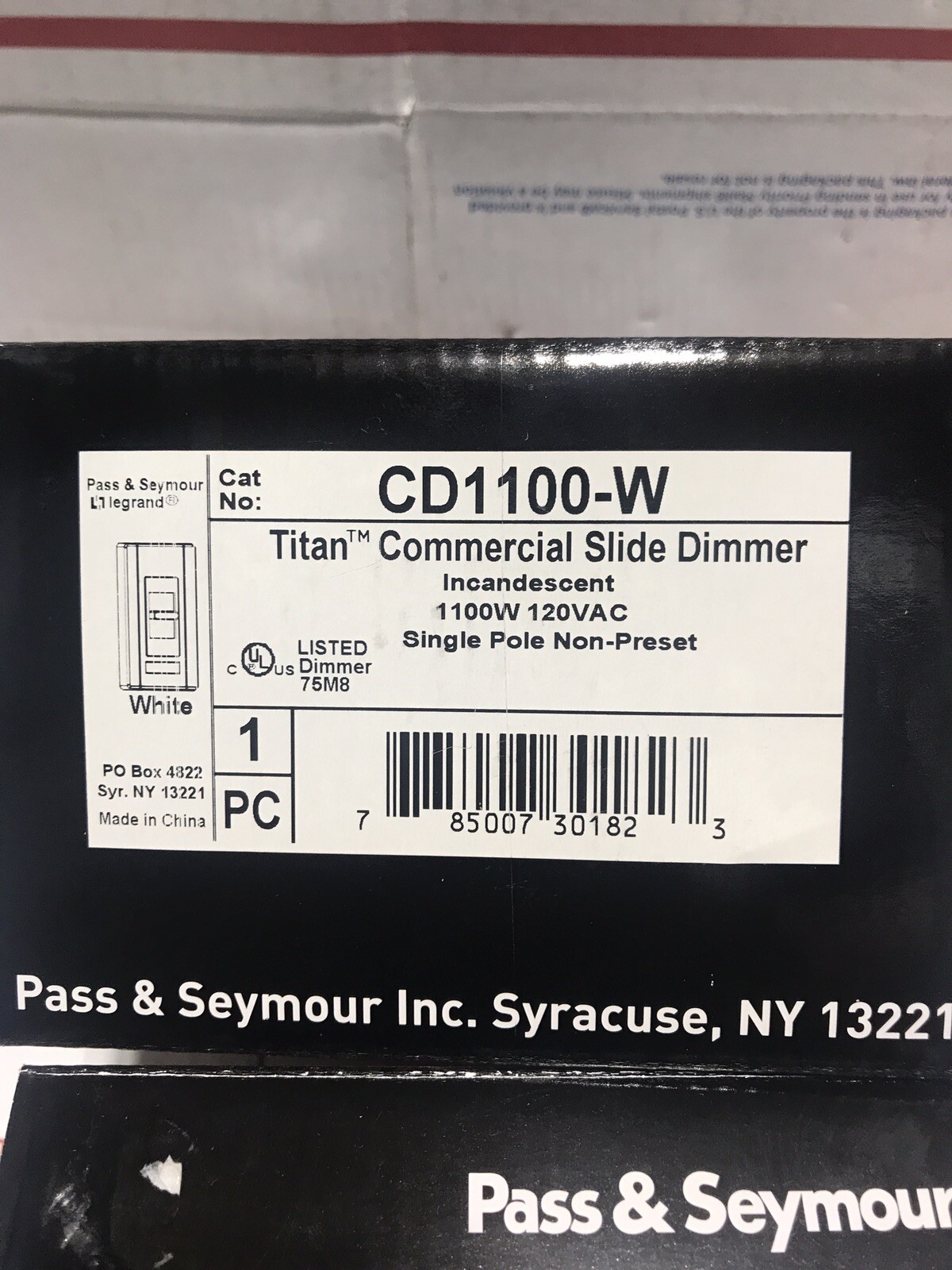 Pass & Seymour CD1100-W : SLIDE DIMMER SINGLE POLE 1100W 120V WHITE New