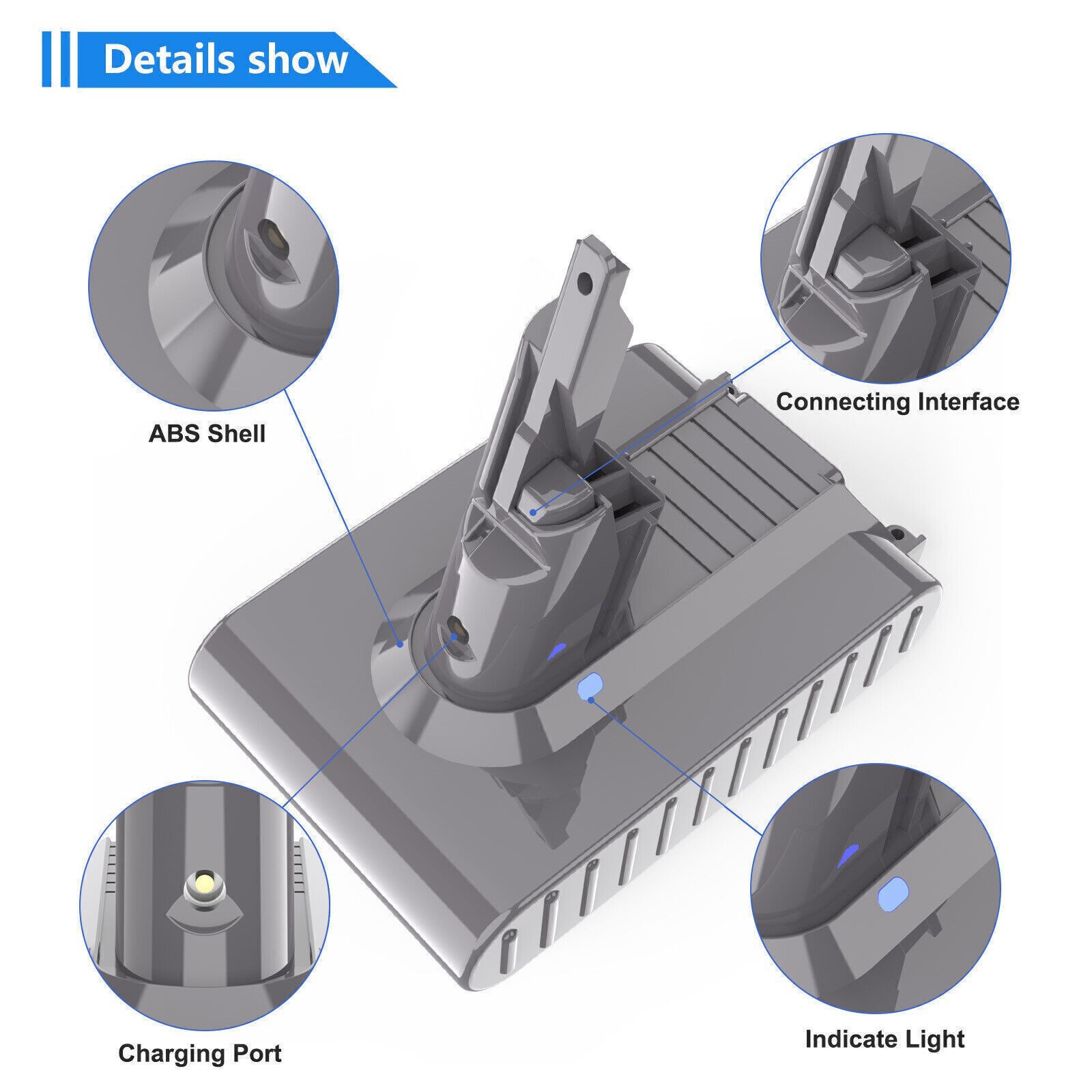 6.0AH For Dyson V7 21.6V High Capacity Battery V7 Animal Replacement Battery
