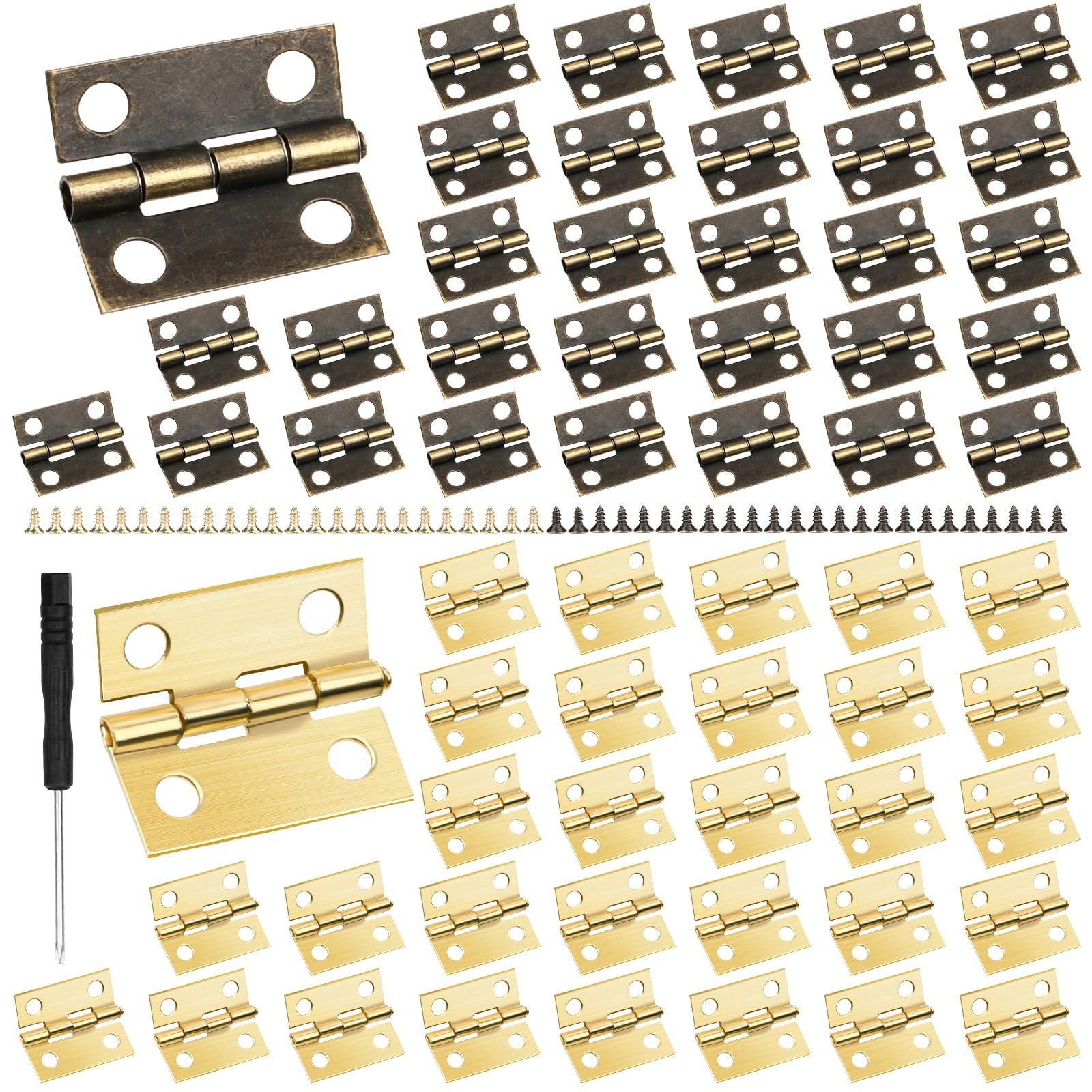 60Pcs Small Brass Antique Mini Hinges, Stainless Steel Folding Butt Miniature