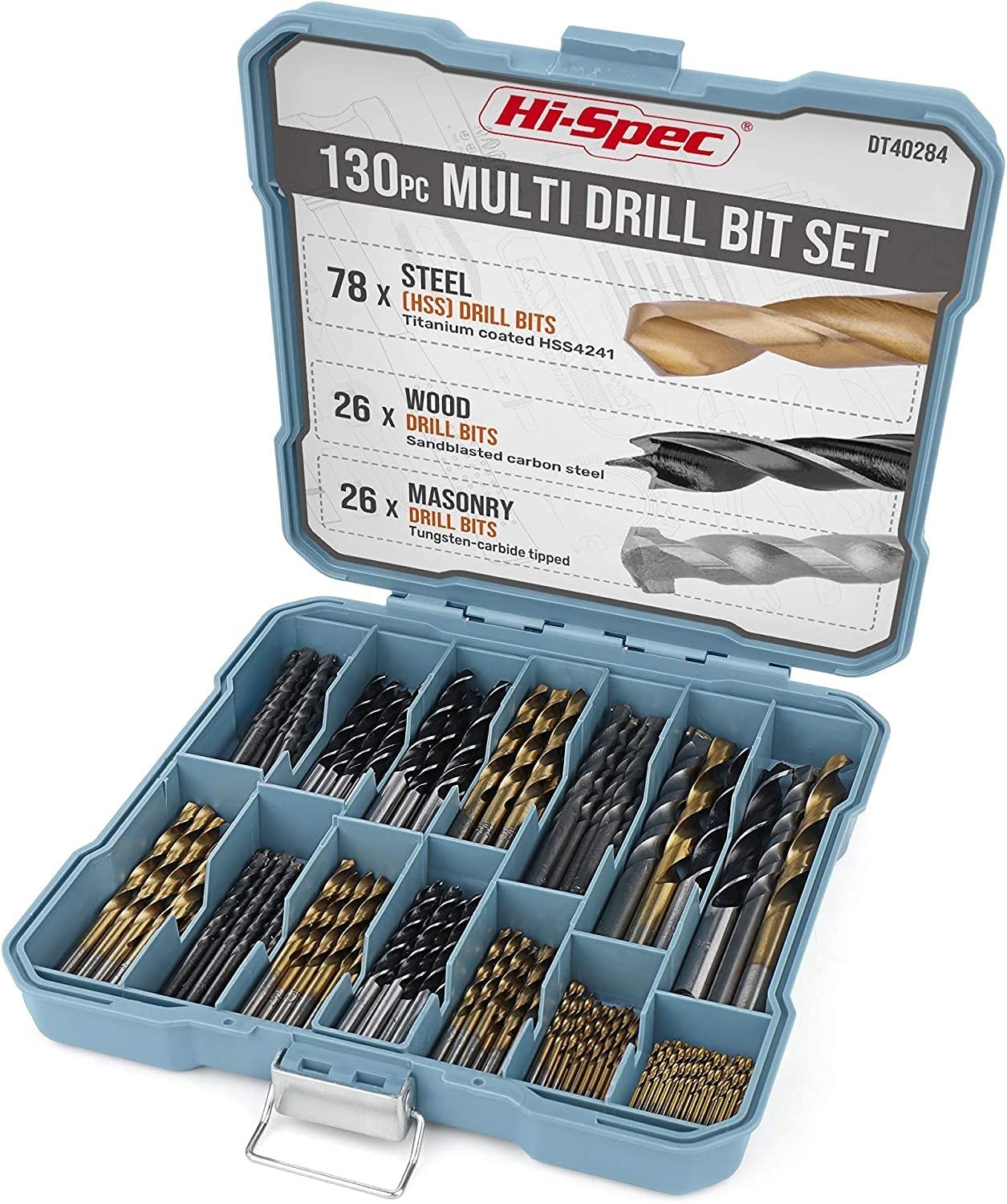 Hi-Spec 130pc Drill Bit Set HSS Titanium Masonry Wood Metal Bits w/ Case