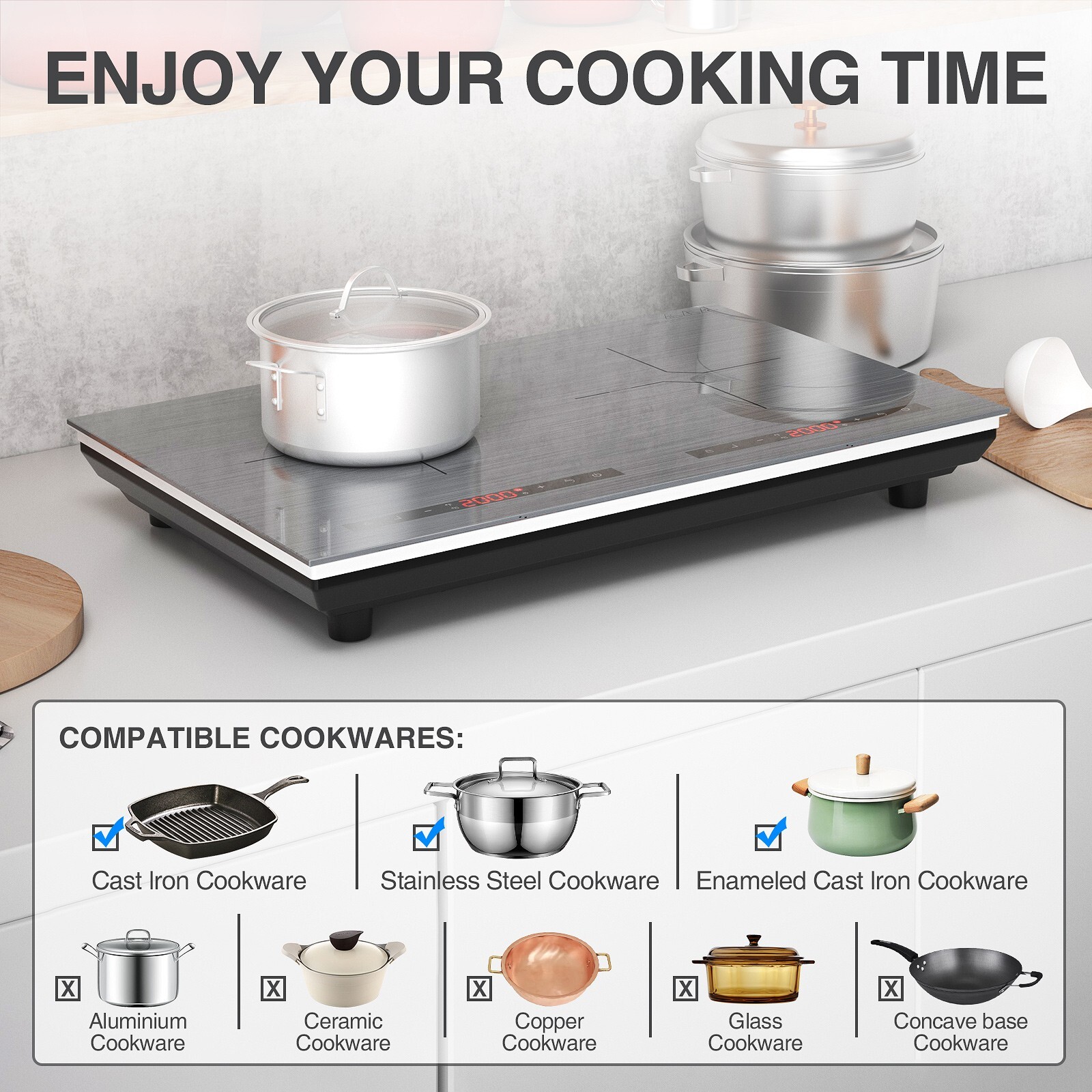 Induction Cooktop Electric Cooktop 2 Burner Electric Stovetop 110V Touch Control