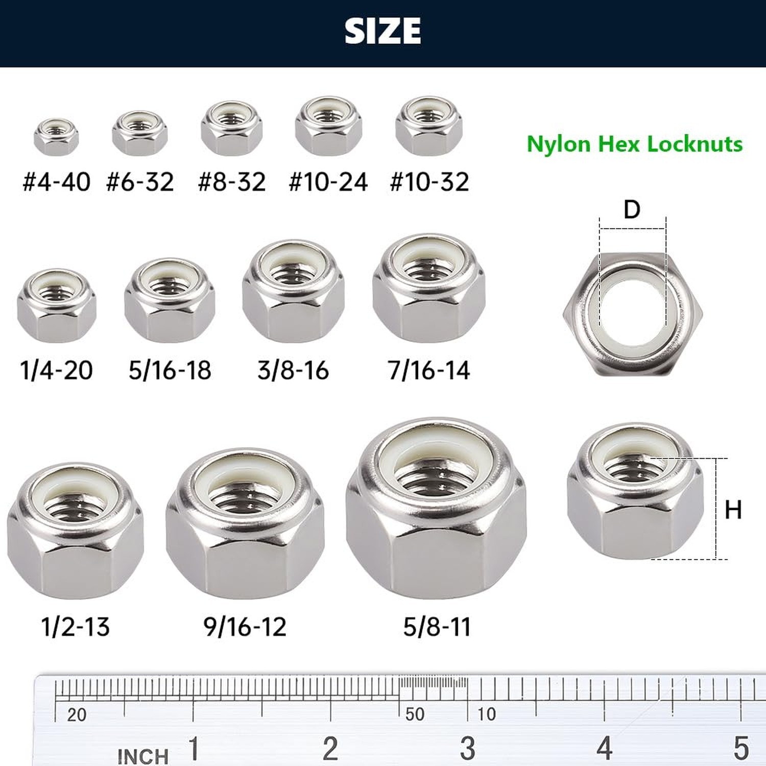 UNC 1/4″-20 inch Nylon Insert Hex Lock Nuts (100 Pack), 304 Stainless Steel (…