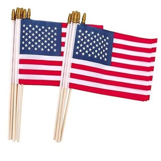 12pc 8″x12″ American Flag – 16″ Pole Flag Spearhead Flags Handheld Flags USA
