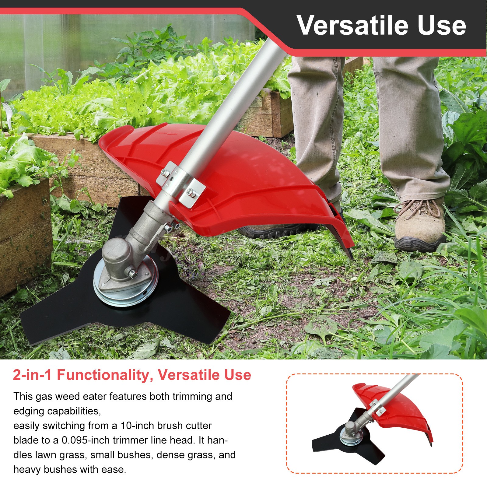 31cc 4-Stroke Weed Eater Gas Powered 2 in 1 Brush Cutter Grass Trimmer for Yard