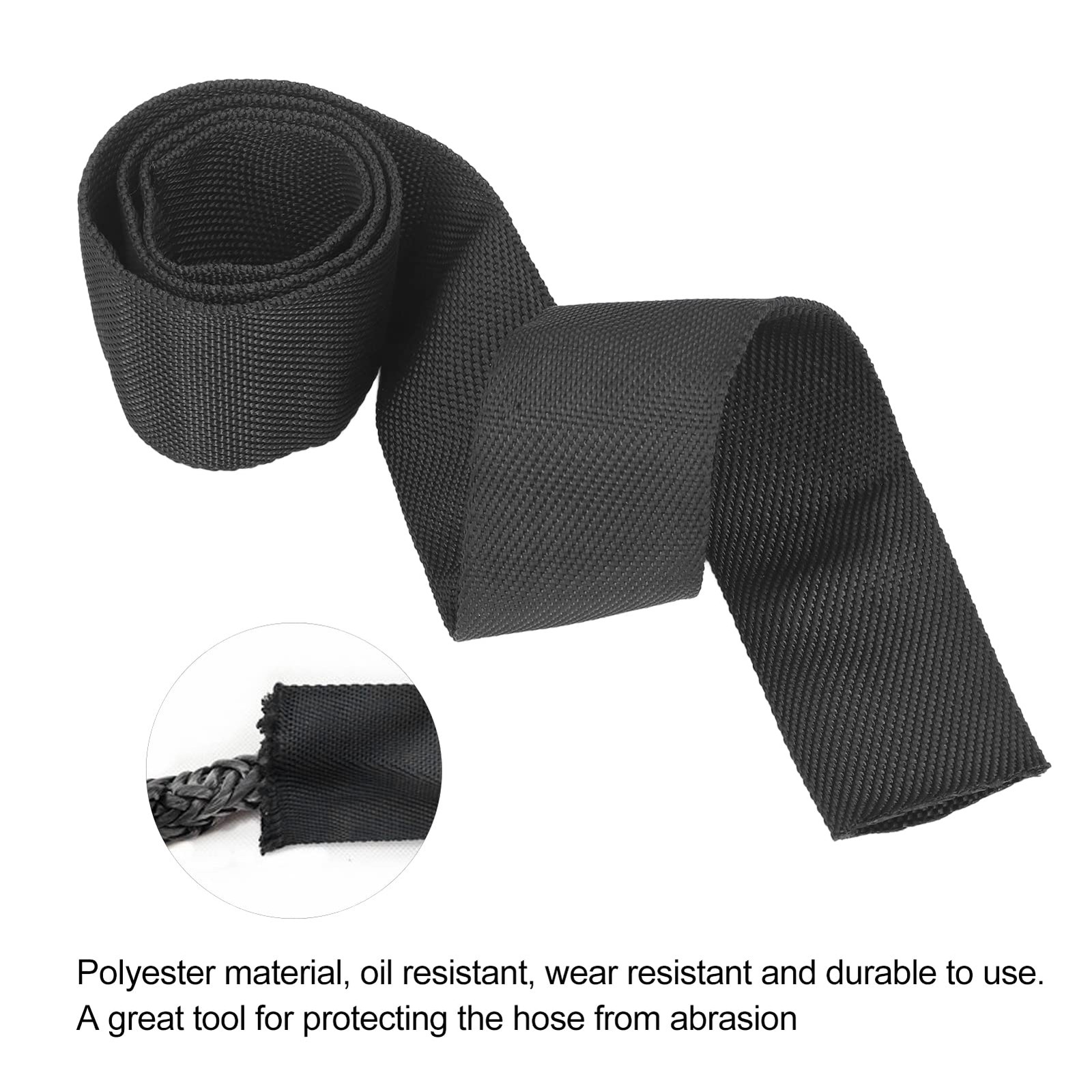 Polyester Winch Rope Protective Sleeve – Universal 5cm Width Cable Line, Black (