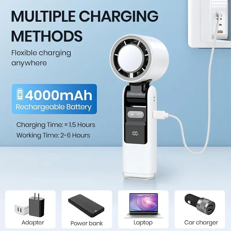 Foldable Portable Fan Stepless Speed Turbo Mini 4000mAh Ice Cooling Handheld Fan