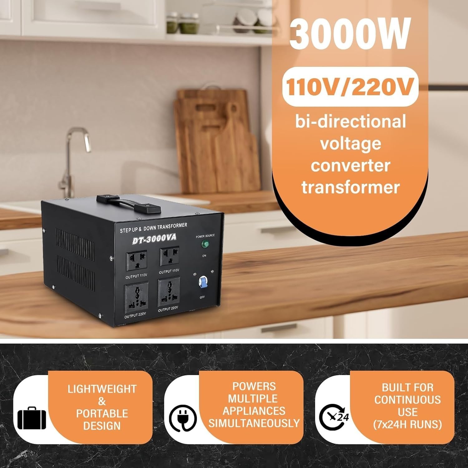 3000W Step Up & Down Voltage Transformer Converter 110V to 220V & 220V to 110V