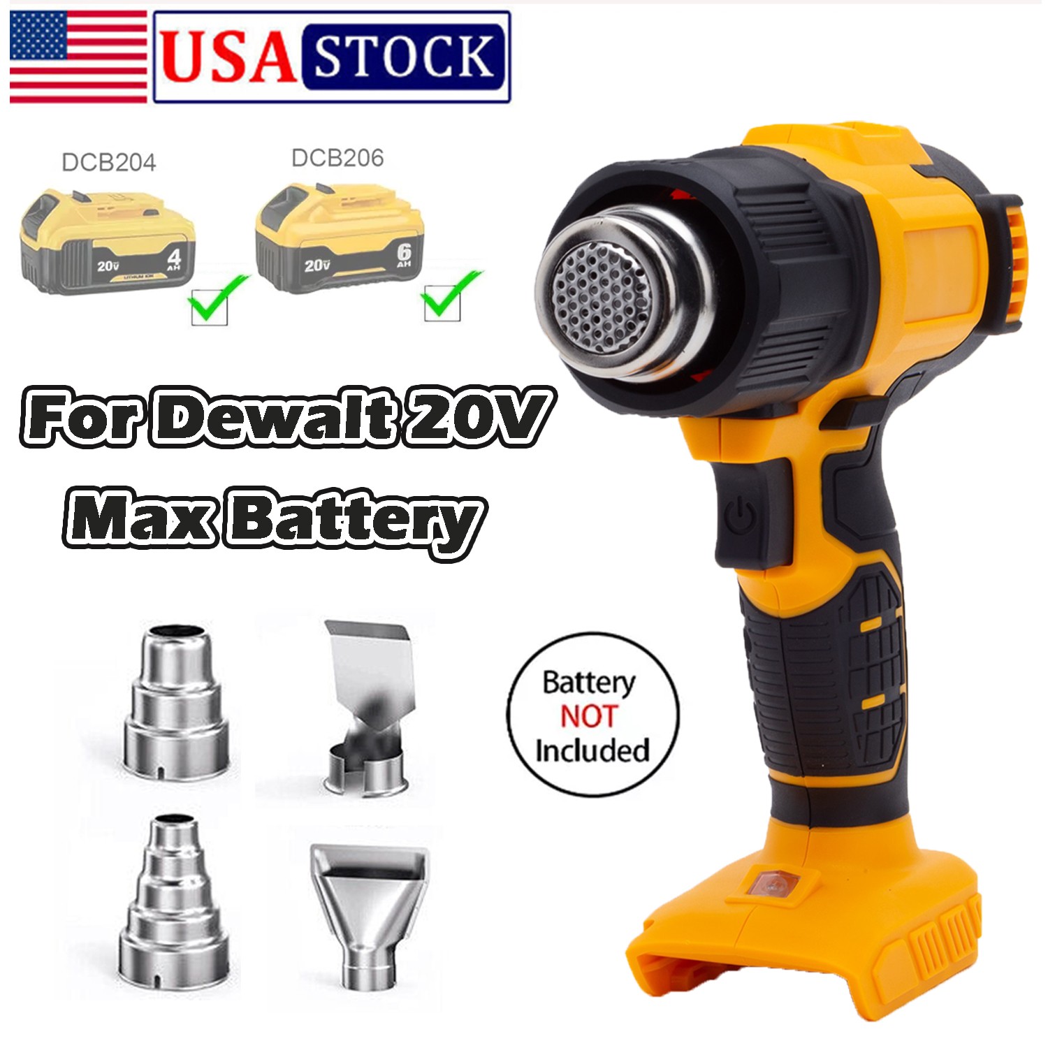 Cordless Heat Gun Hot Air Gun For Dewalt 20V Max Li-ion Battery w/4 Nozzles 360W