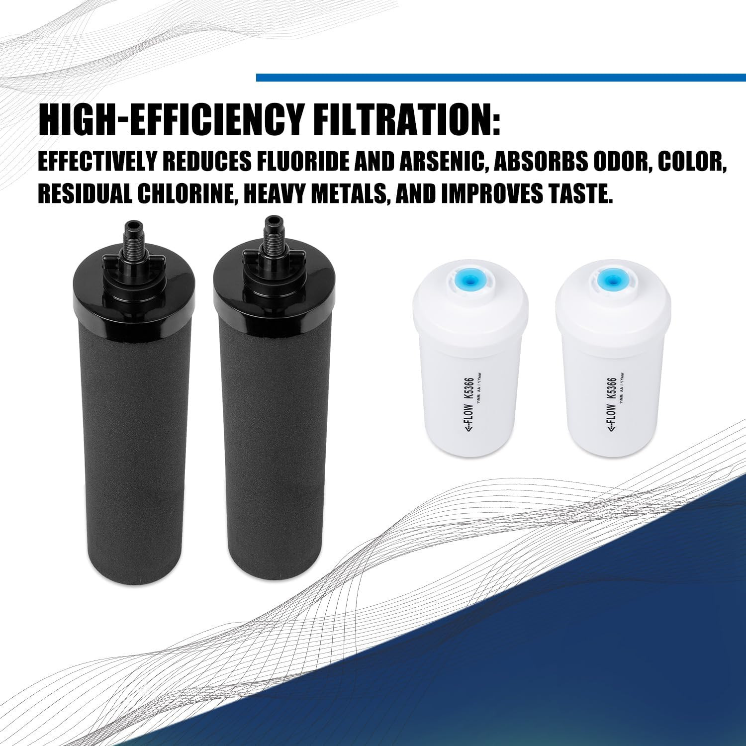 4 Pack Set-Berkey PF-2 Fluoride Water Filters and Berkey Black Carbon BB9-2